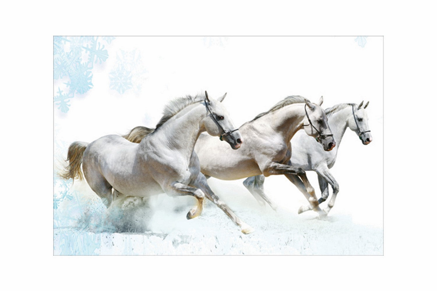3 Running White Horses Design Self Adhesive Sparkle Coated Painting without frame