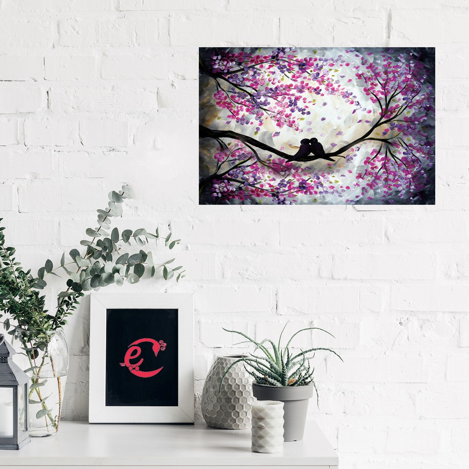 Kissing Love Birds Design Self Adhesive Sparkle Coated Painting without frame 1