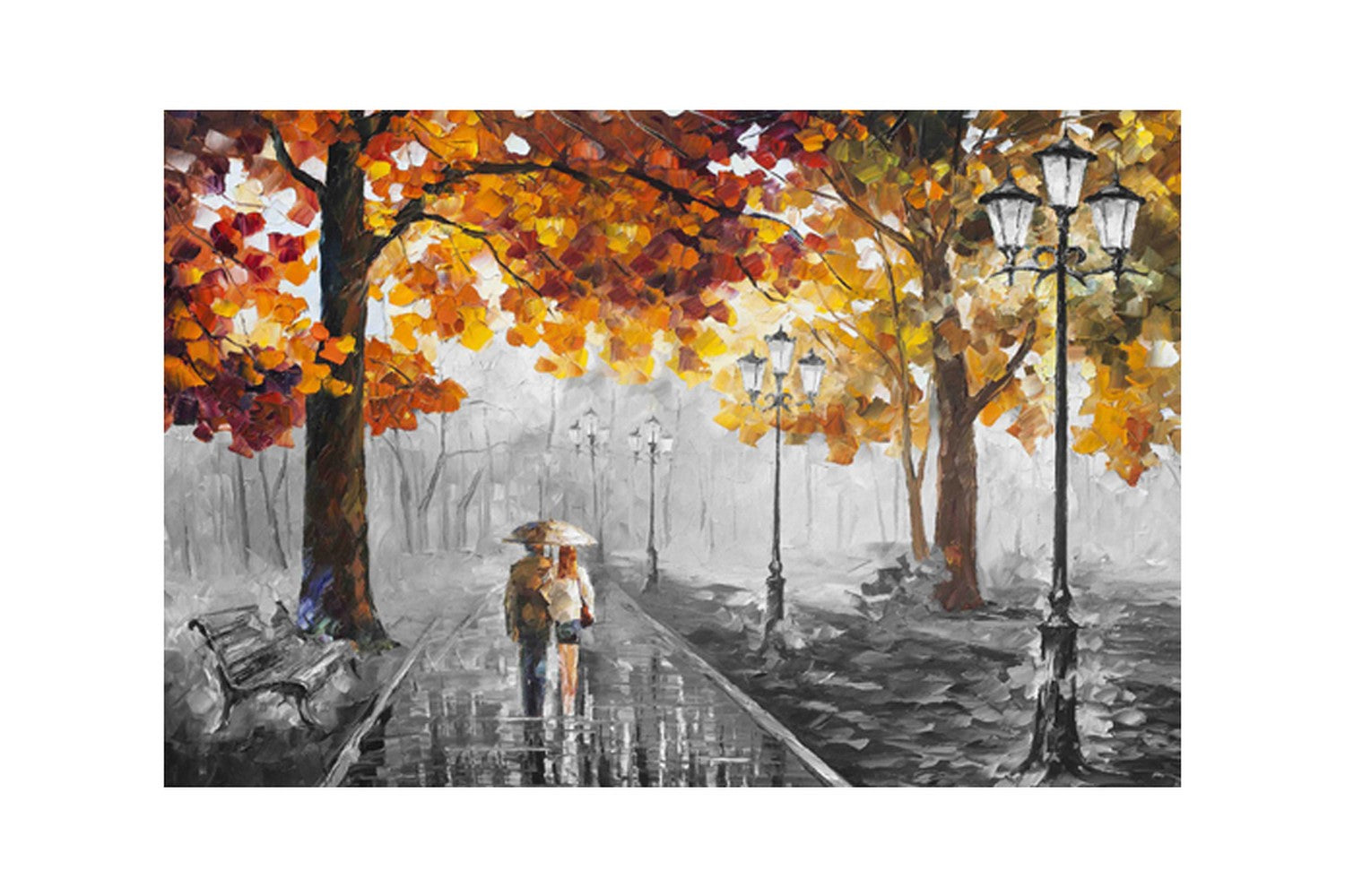Couple Under Umbrella Self Adhesive Sparkle Coated Painting without frame