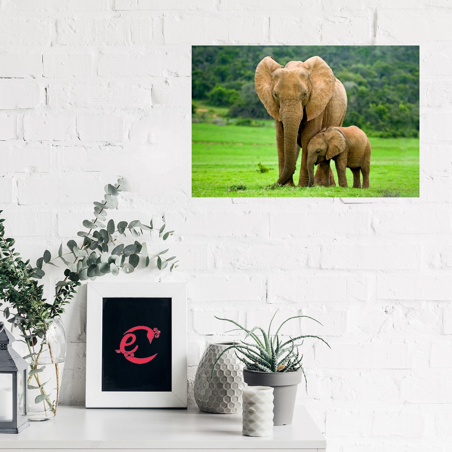 Baby Elephant with Mother Elephant Design Self Adhesive Sparkle Coated Painting without frame 1