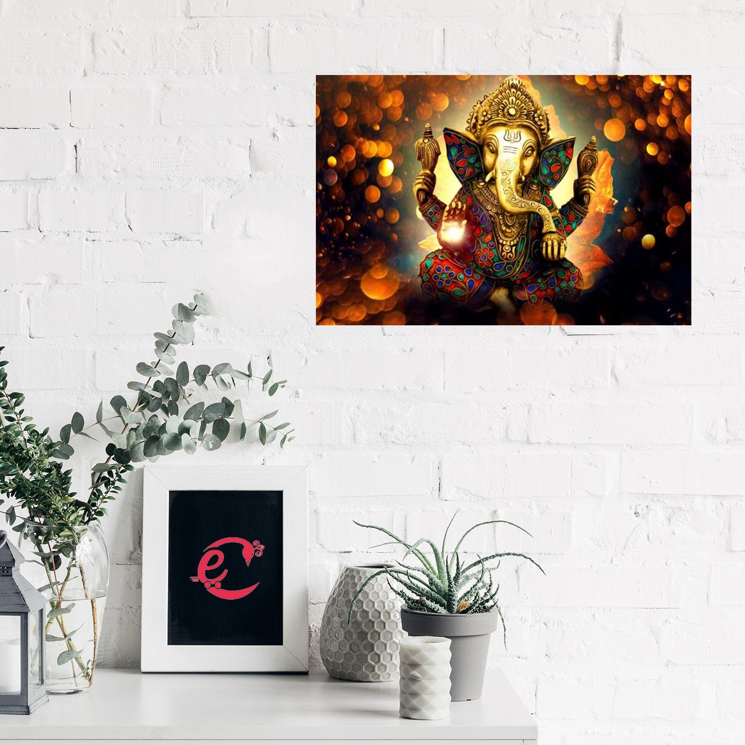 Lord Ganesha Design Self Adhesive Sparkle Coated Painting without frame
