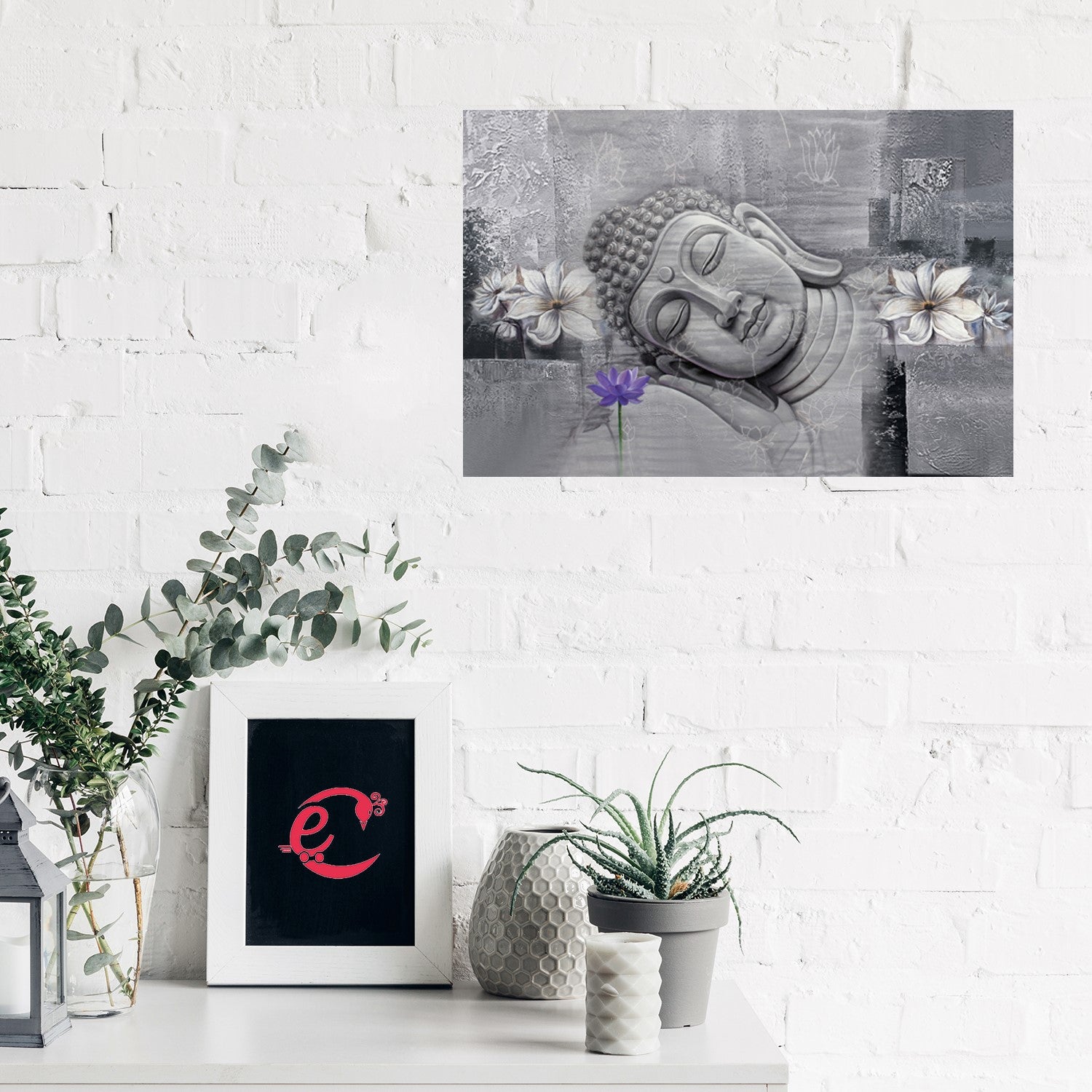 Lord Buddha Design Self Adhesive Sparkle Coated Painting without frame