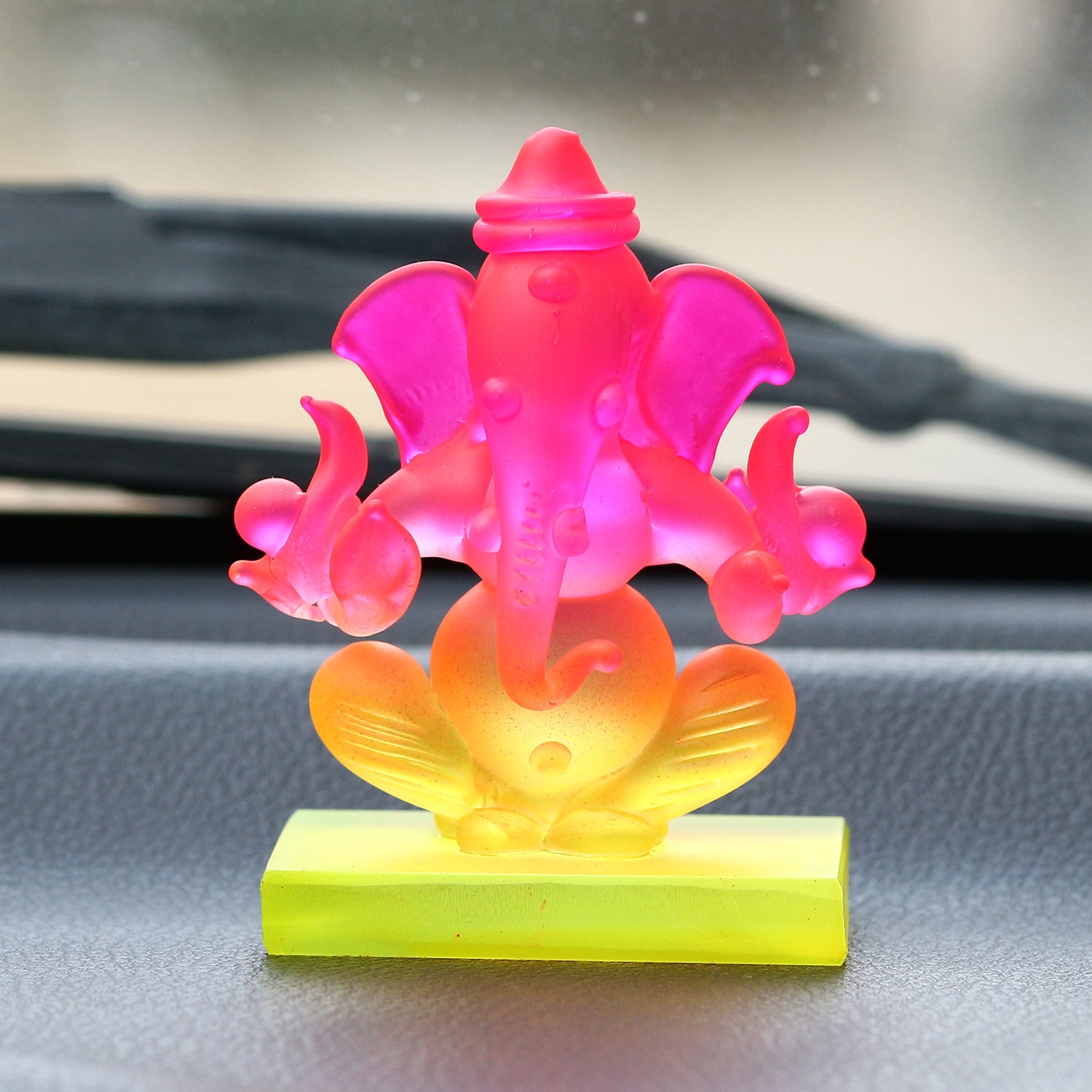 Pink and Orange Double Sided Crystal Car Ganesha Showpiece