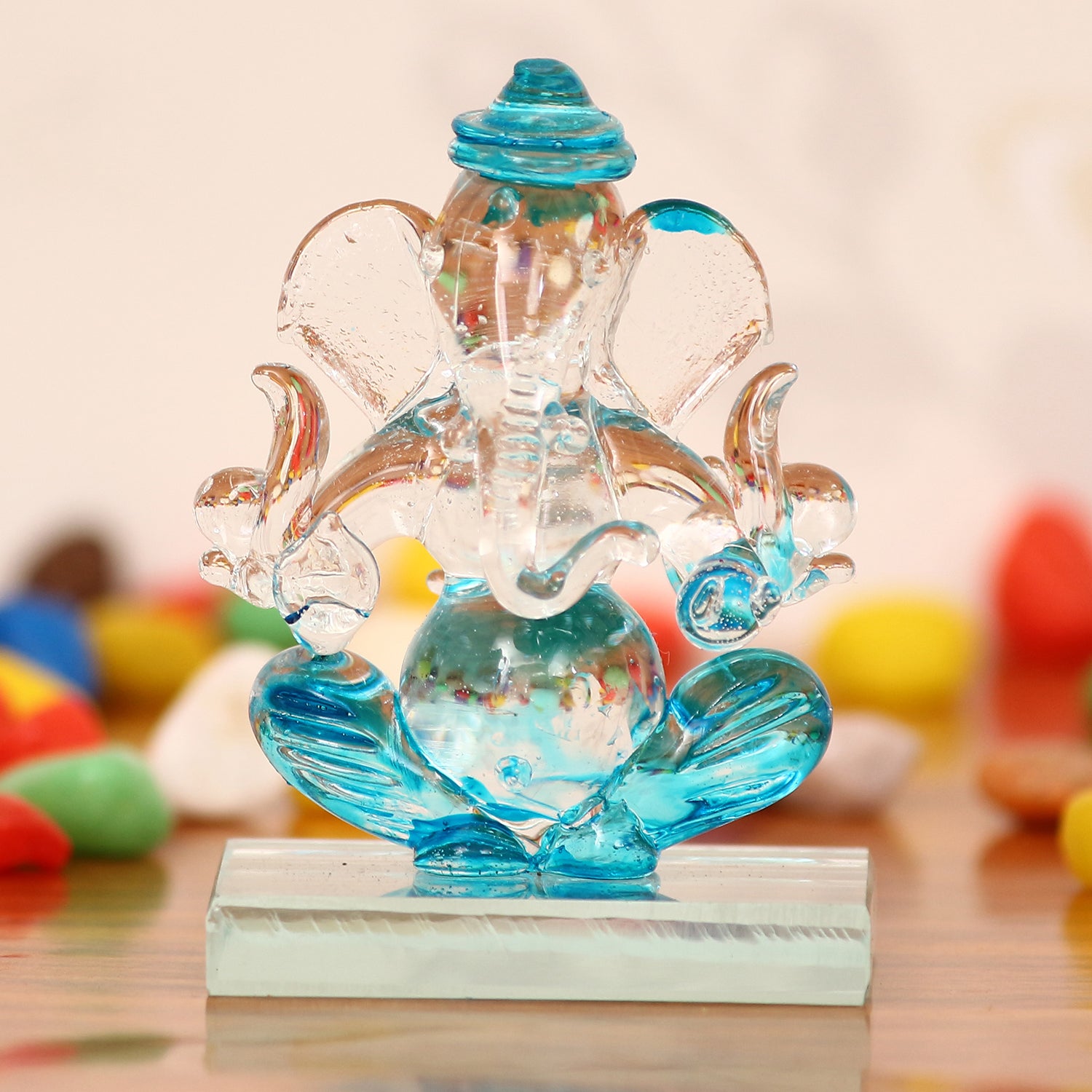 Sky Blue Transparent Double Sided Crystal Ganesha Idol For Home, Office and Car Dashboard 1