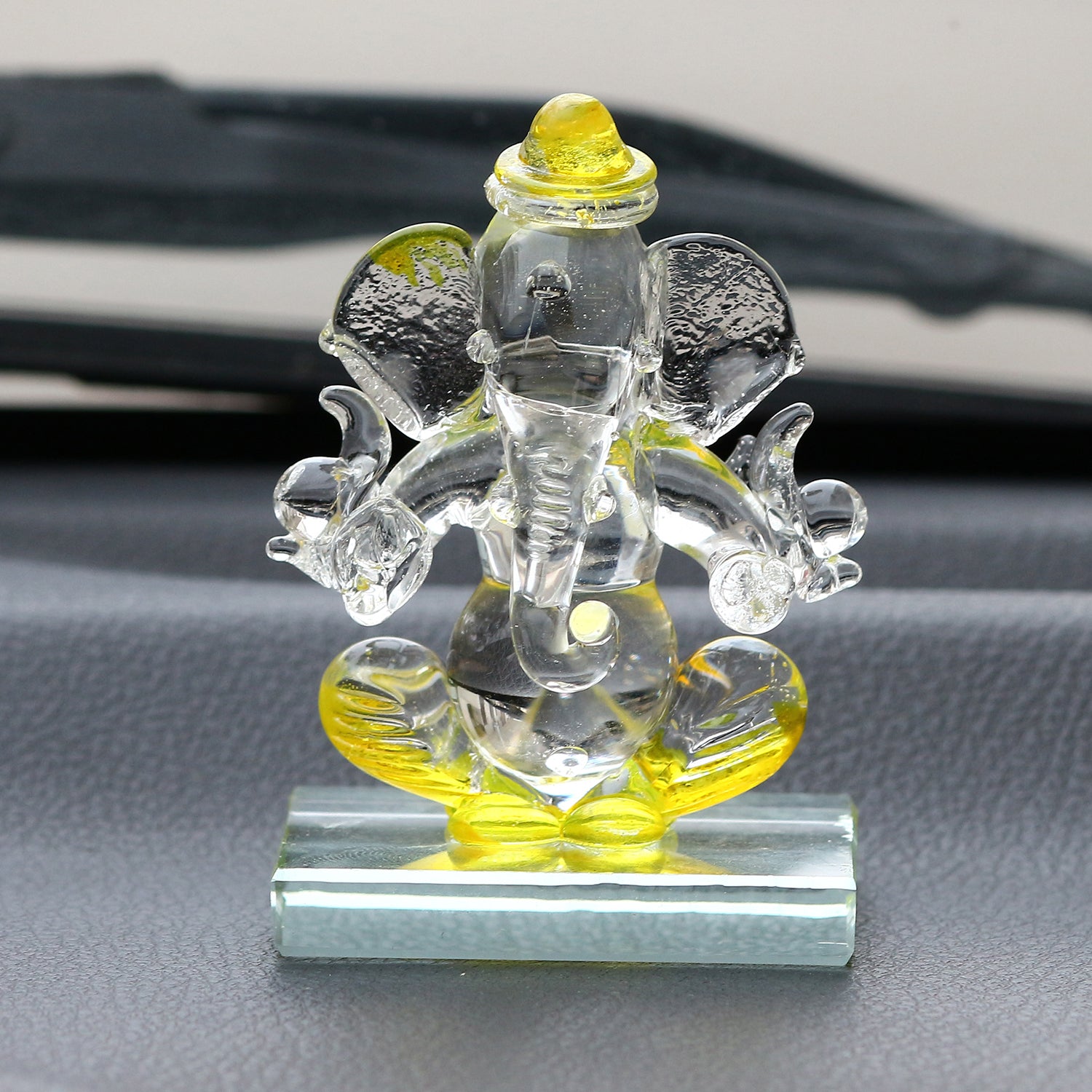 Yellow Transparent Double Sided Crystal Ganesha Idol For Home, Office and Car Dashboard