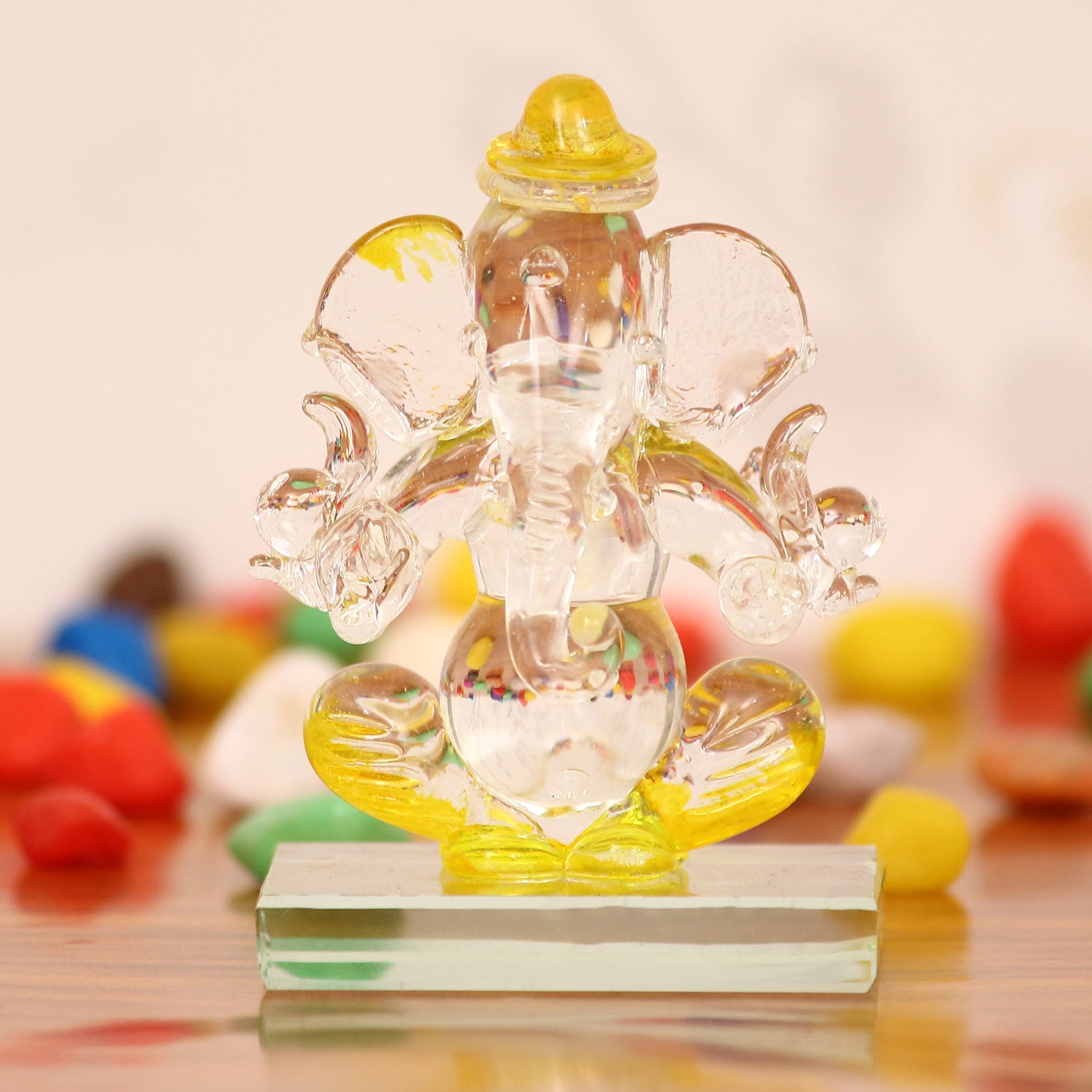 Yellow Transparent Double Sided Crystal Ganesha Idol For Home, Office and Car Dashboard 1