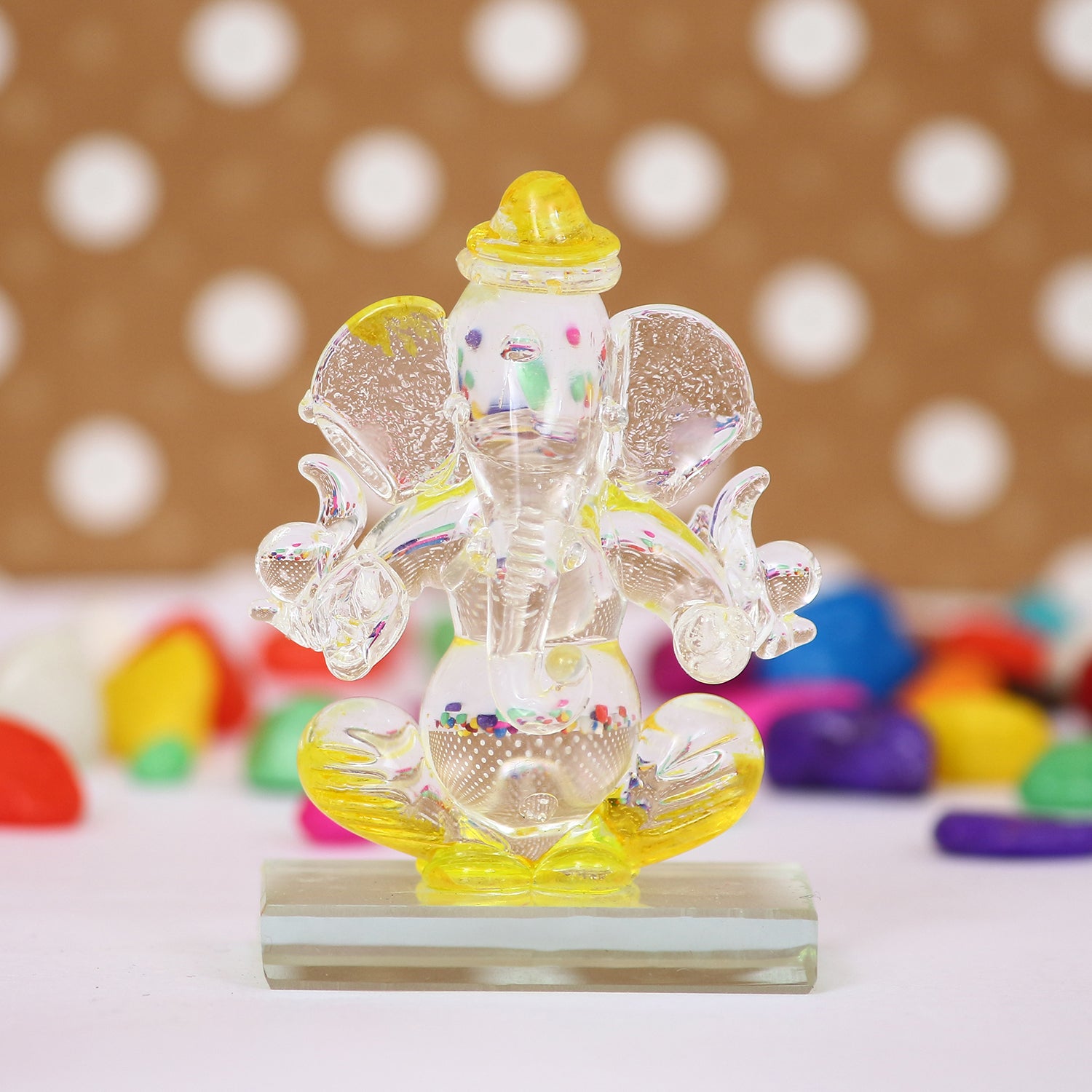 Yellow Transparent Double Sided Crystal Ganesha Idol For Home, Office and Car Dashboard 2