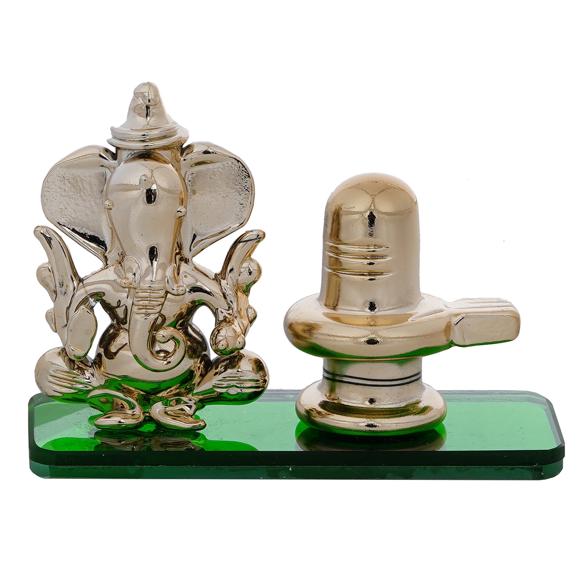 Green Lord Ganesha with Shivling Crystal Statue for Home and Car Dashboard 2