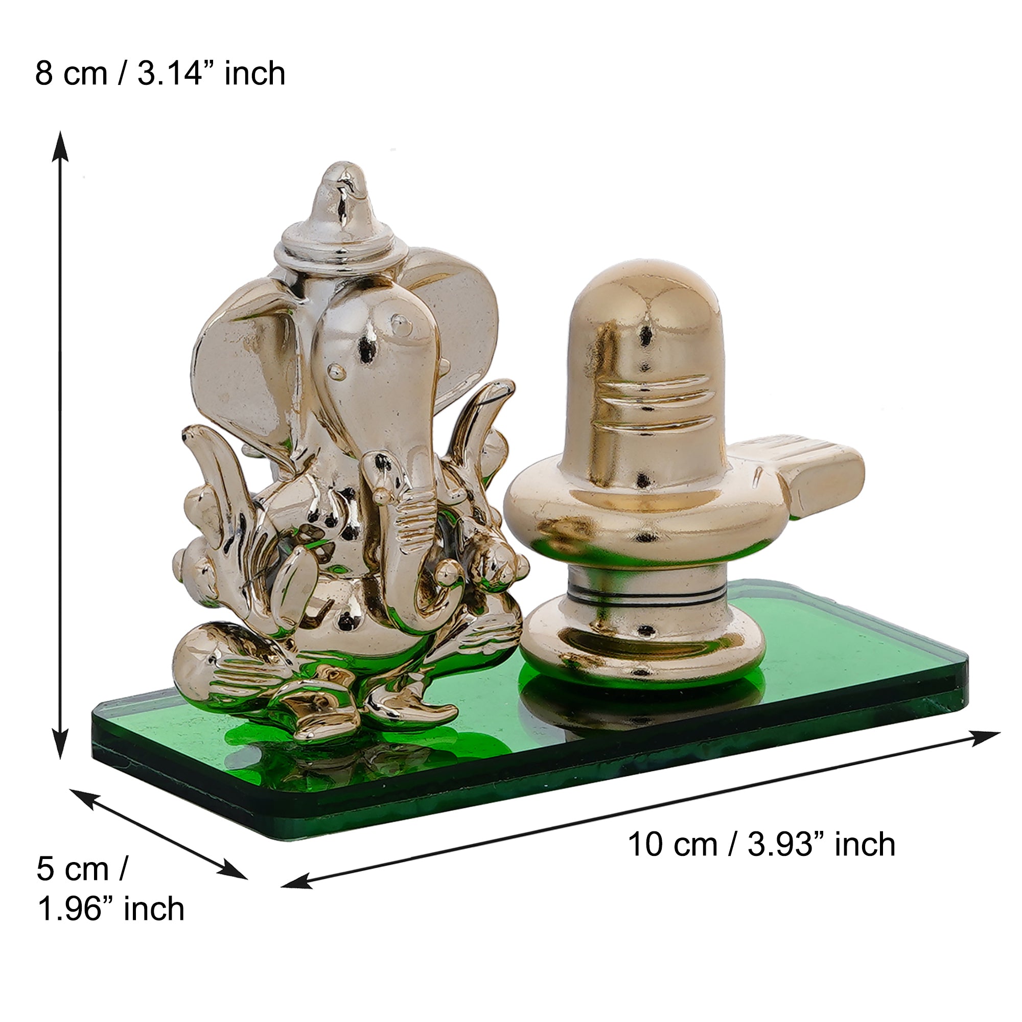 Green Lord Ganesha with Shivling Crystal Statue for Home and Car Dashboard 3
