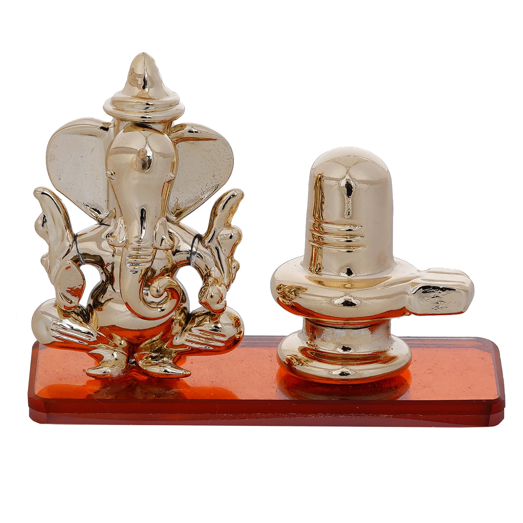 Orange Lord Ganesha with Shivling Crystal Statue for Home and Car Dashboard 2