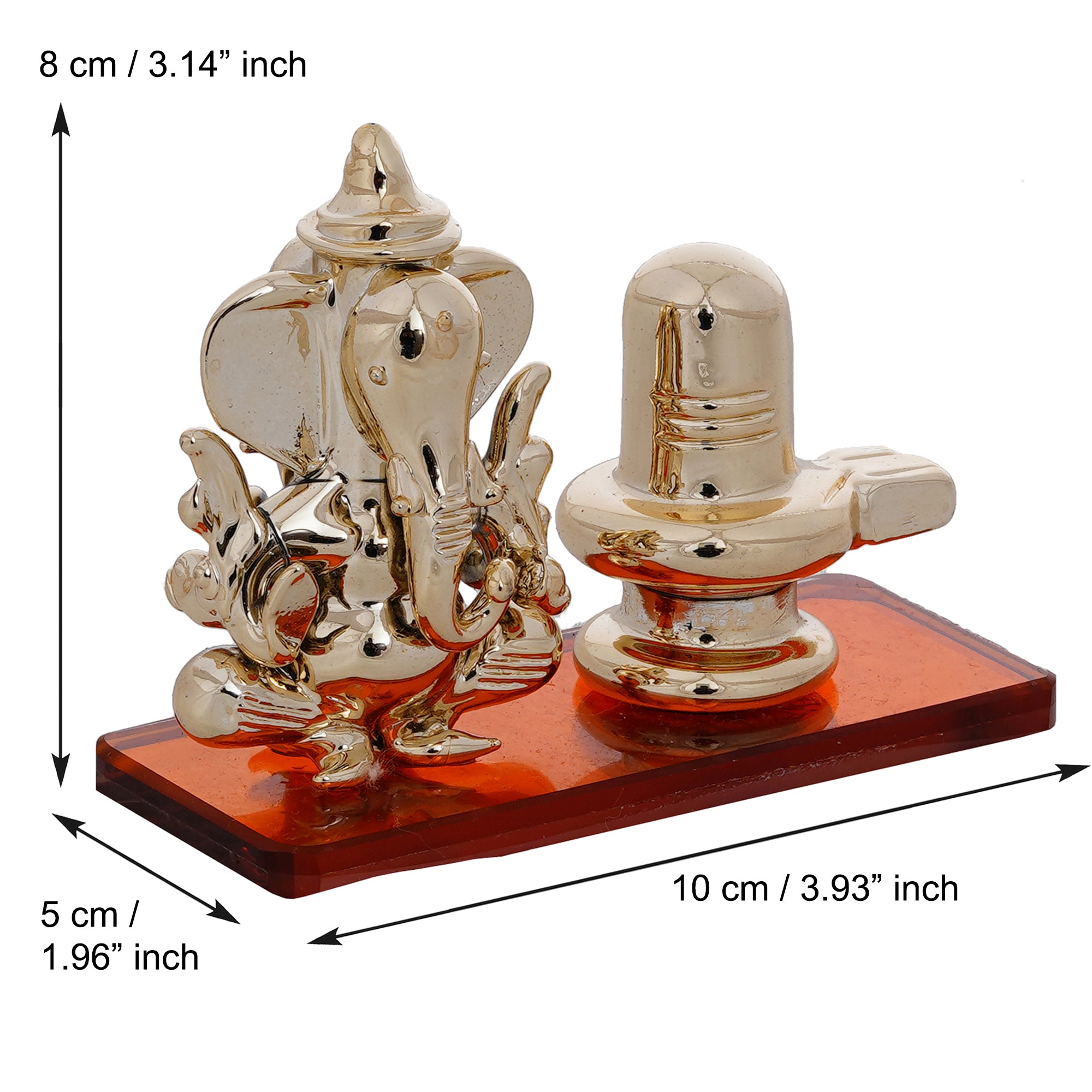 Orange Lord Ganesha with Shivling Crystal Statue for Home and Car Dashboard 3