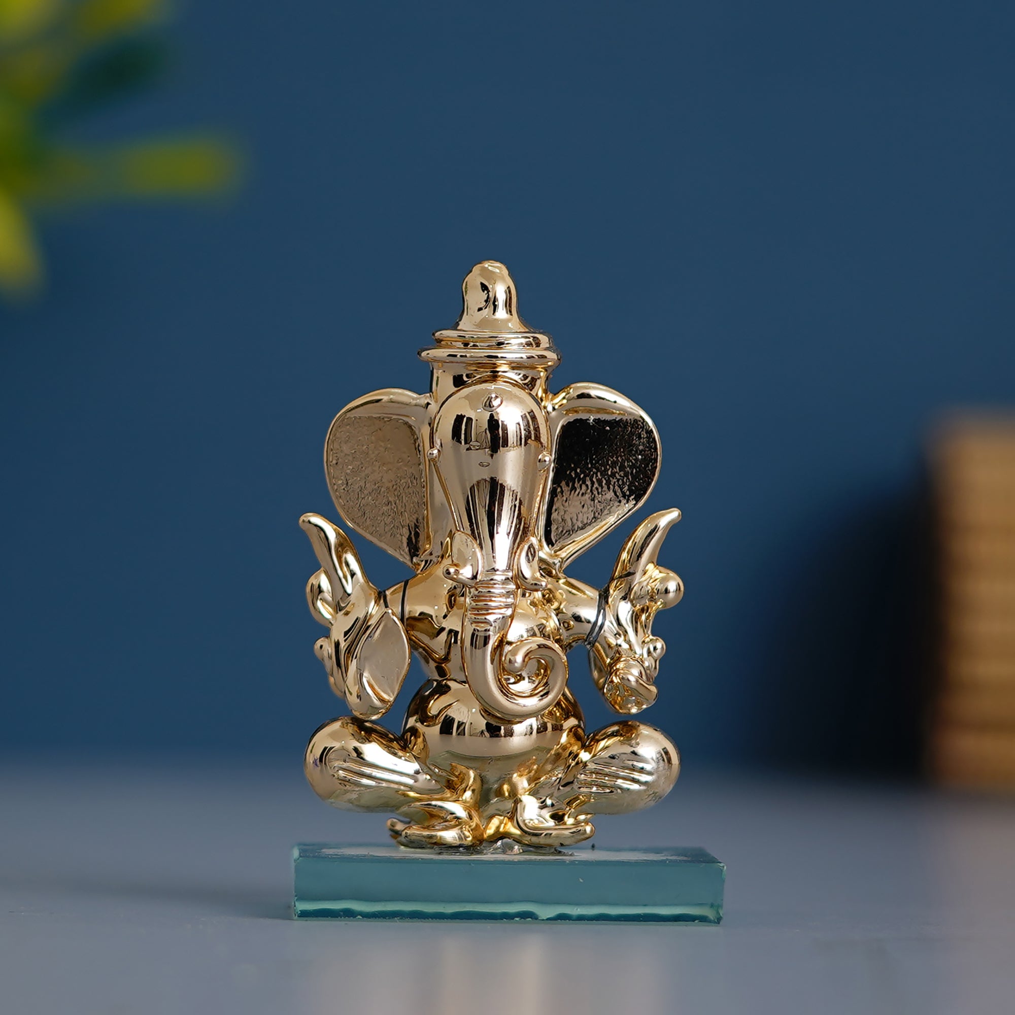Golden Lord Ganesha Crystal Statue for Home and Car Dashboard