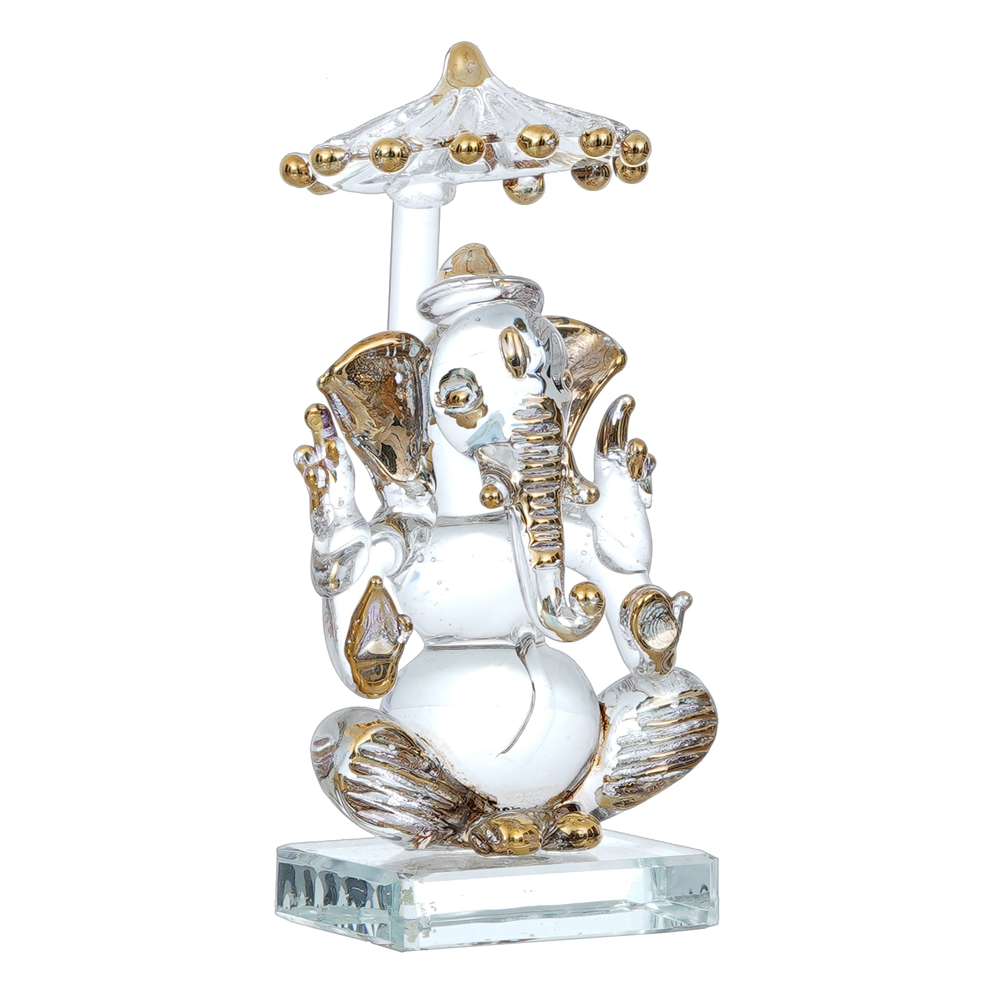 Golden Lord Ganesha with Chatar Crystal Statue for Home and Car Dashboard 2