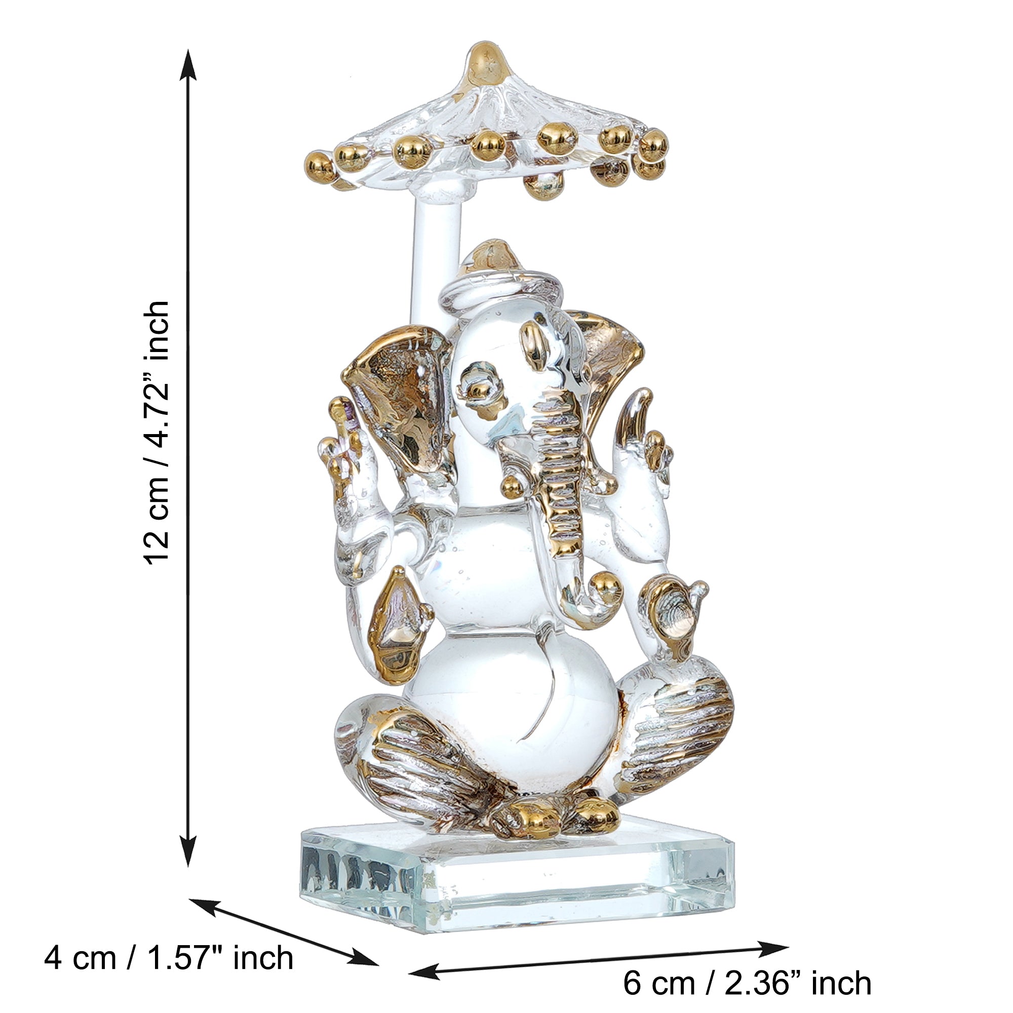 Golden Lord Ganesha with Chatar Crystal Statue for Home and Car Dashboard 3