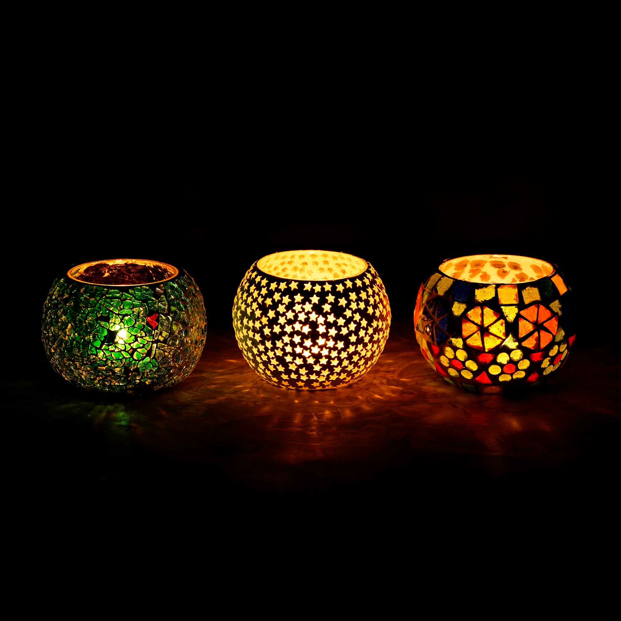 Mosaic Glass Decorative tea light candle holder/Diyas Set of 3 1