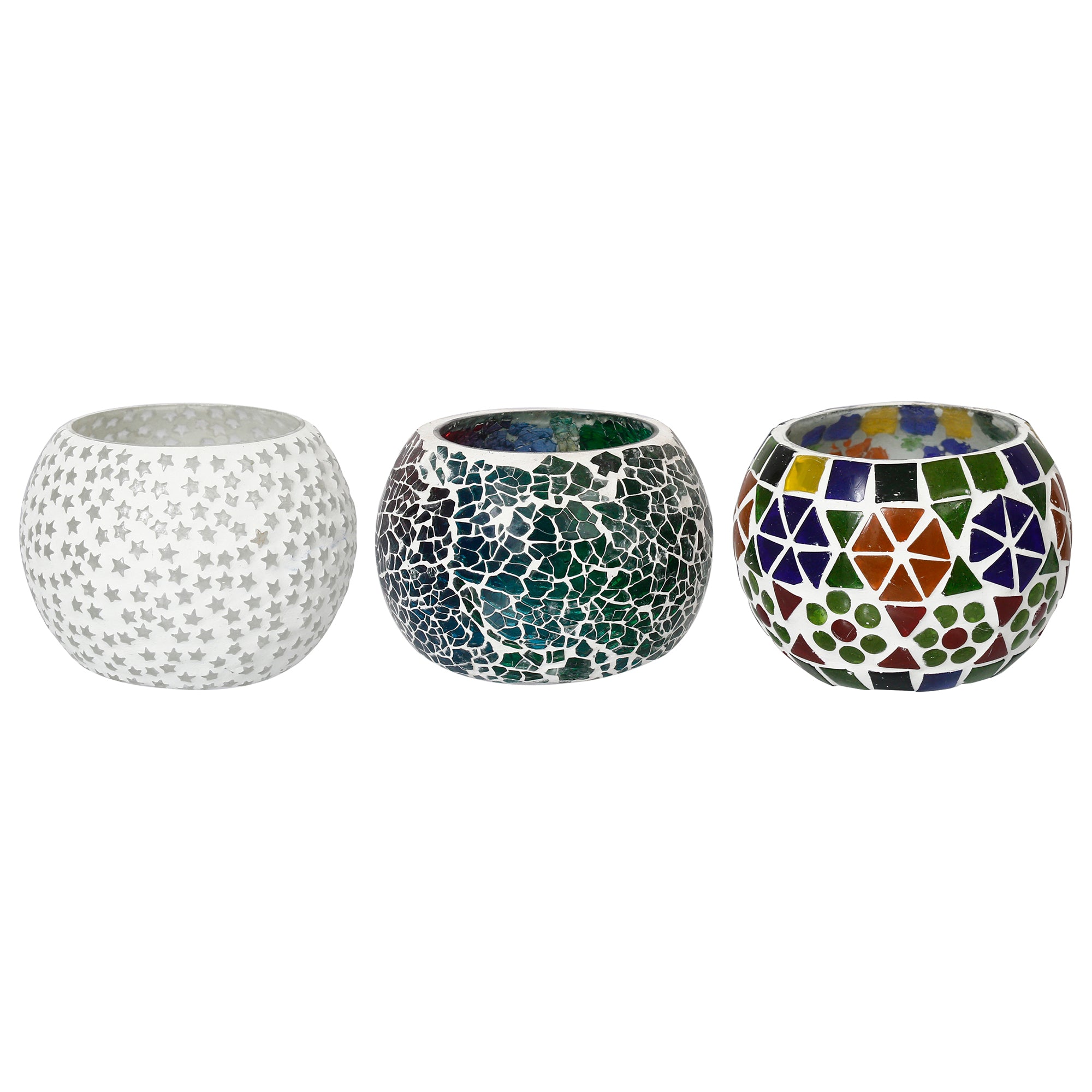 Mosaic Glass Decorative tea light candle holder/Diyas Set of 3 2