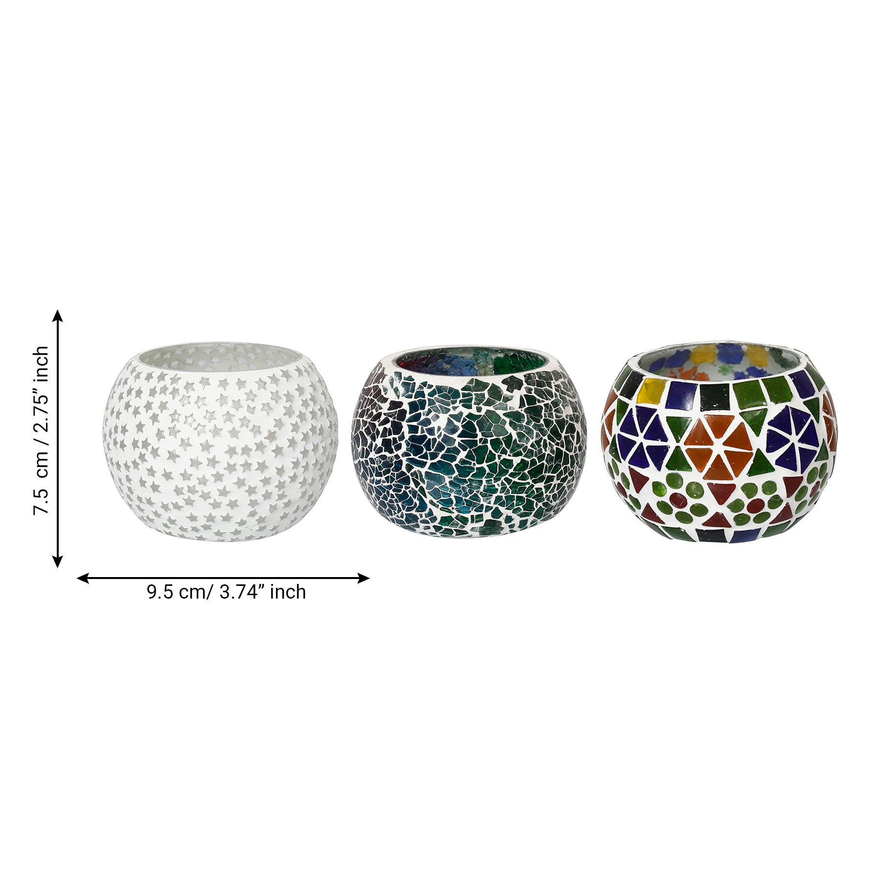 Mosaic Glass Decorative tea light candle holder/Diyas Set of 3 3