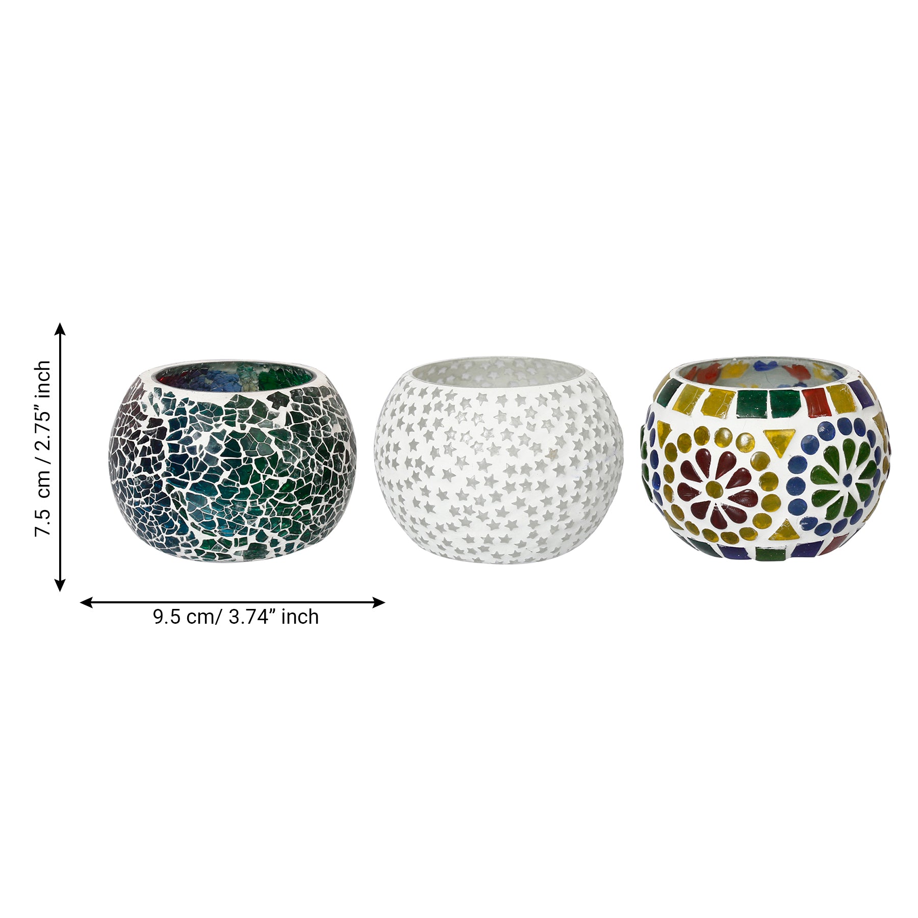 Set of 3 Mosaic Glass Decorative tea light candle holder/Diya 3