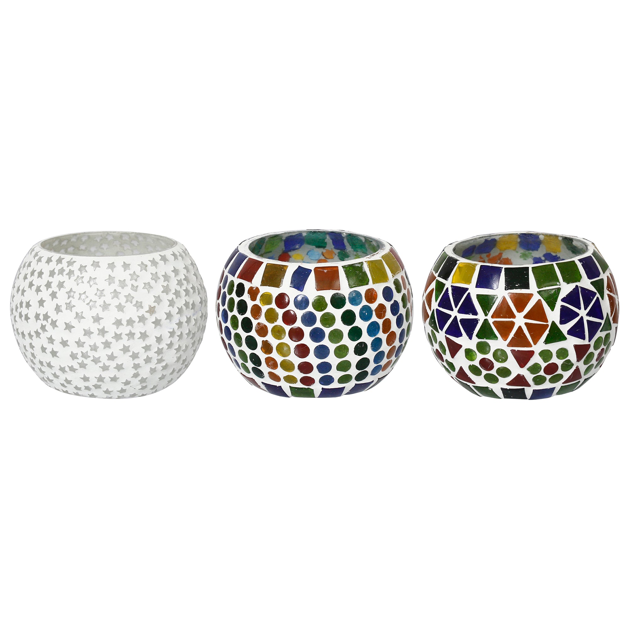 Set of 3 Mosaic Glass tea light candle holder/Diya 2