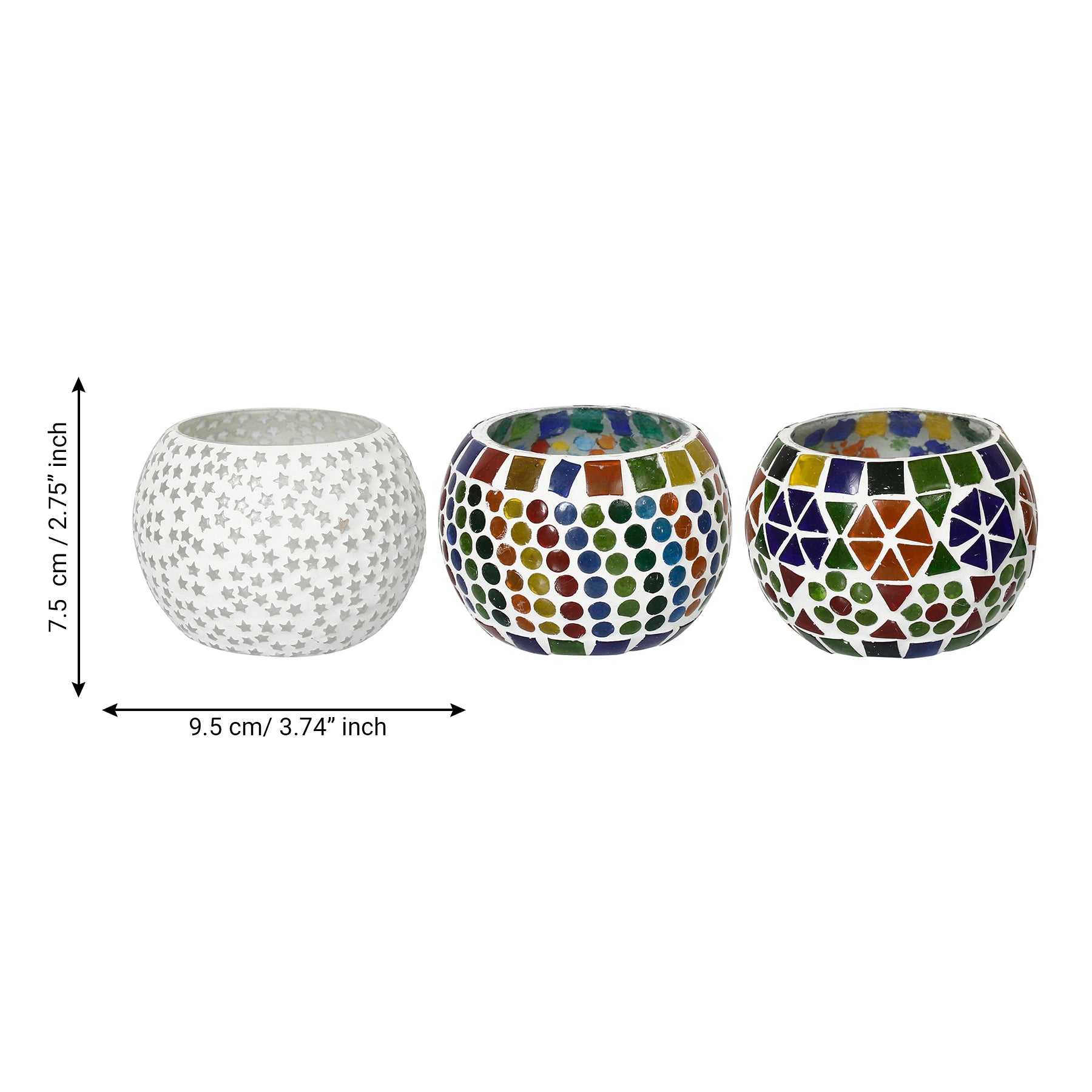 Set of 3 Mosaic Glass tea light candle holder/Diya 3