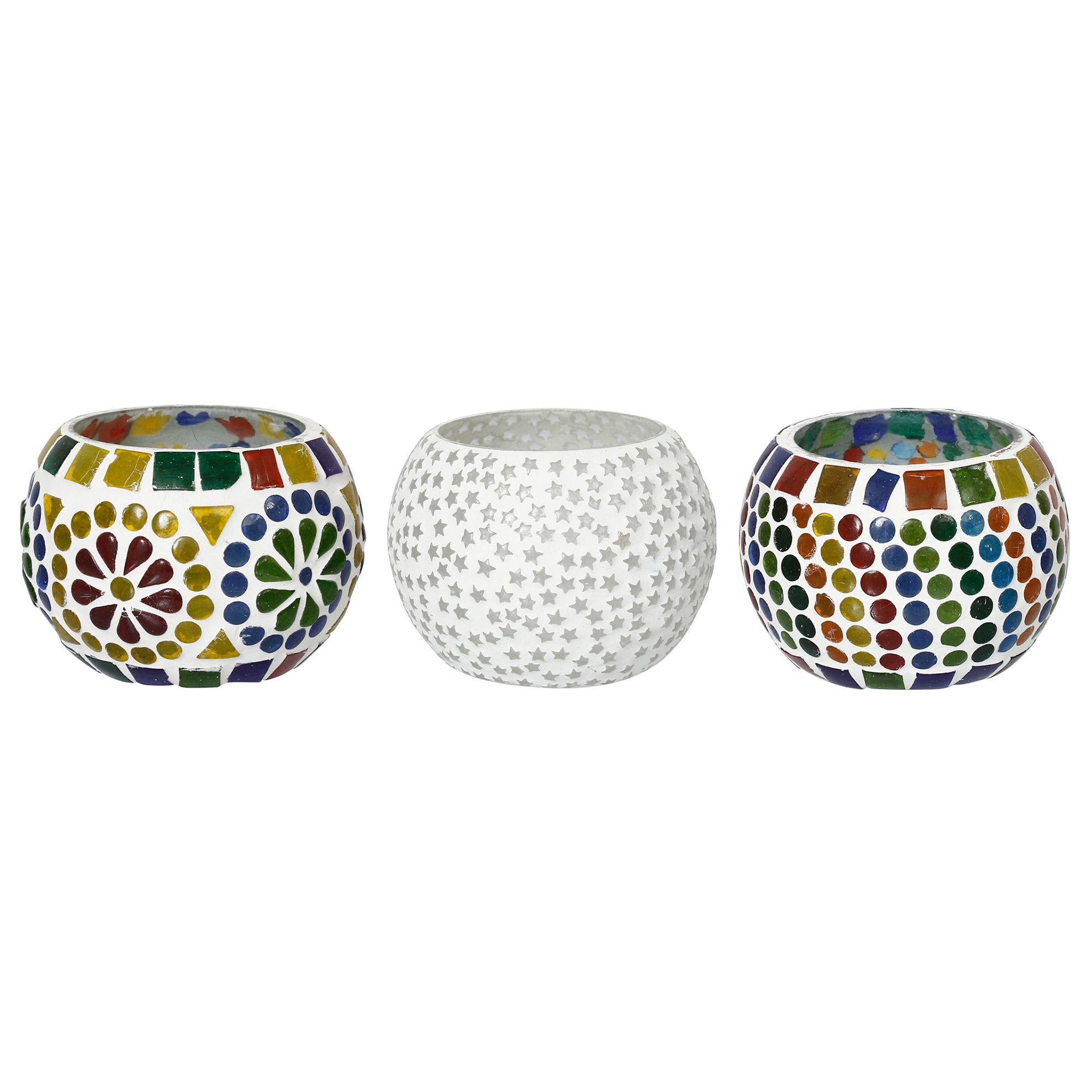 Set of 3 Mosaic Glass Decorative tea light candle holders/Diyas 2