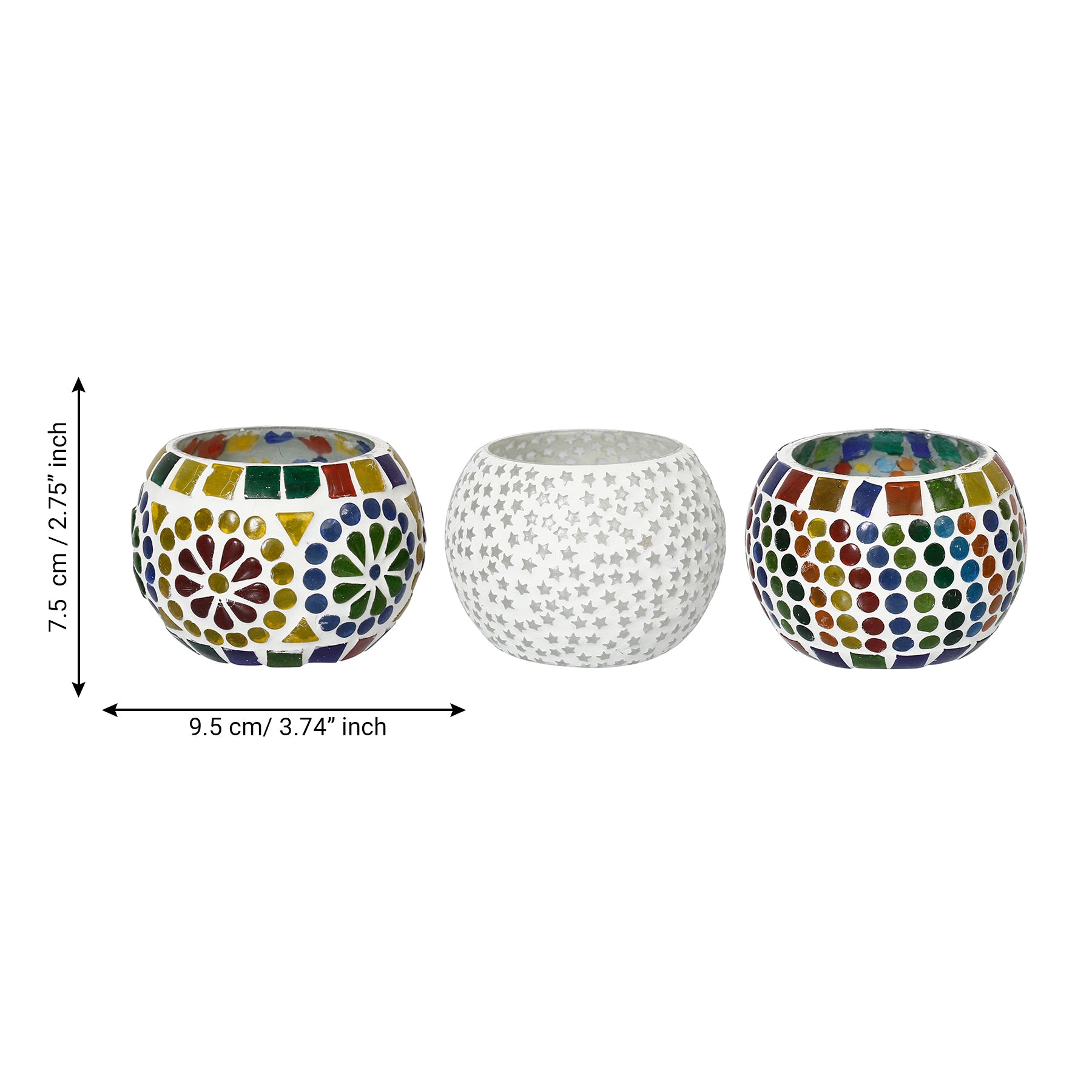 Set of 3 Mosaic Glass Decorative tea light candle holders/Diyas 3