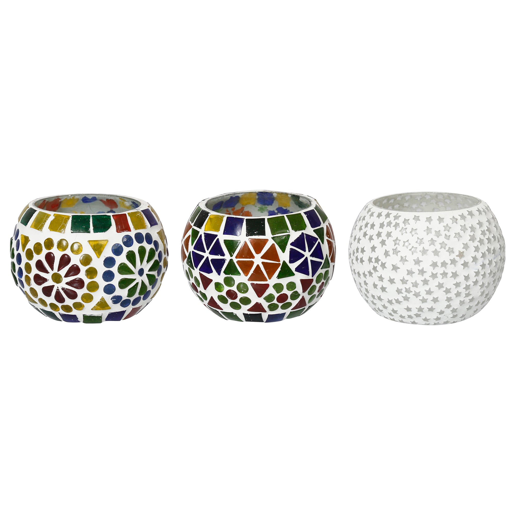 Set of 3 Mosaic Glass Decorative tealight candle holder/Diya 2