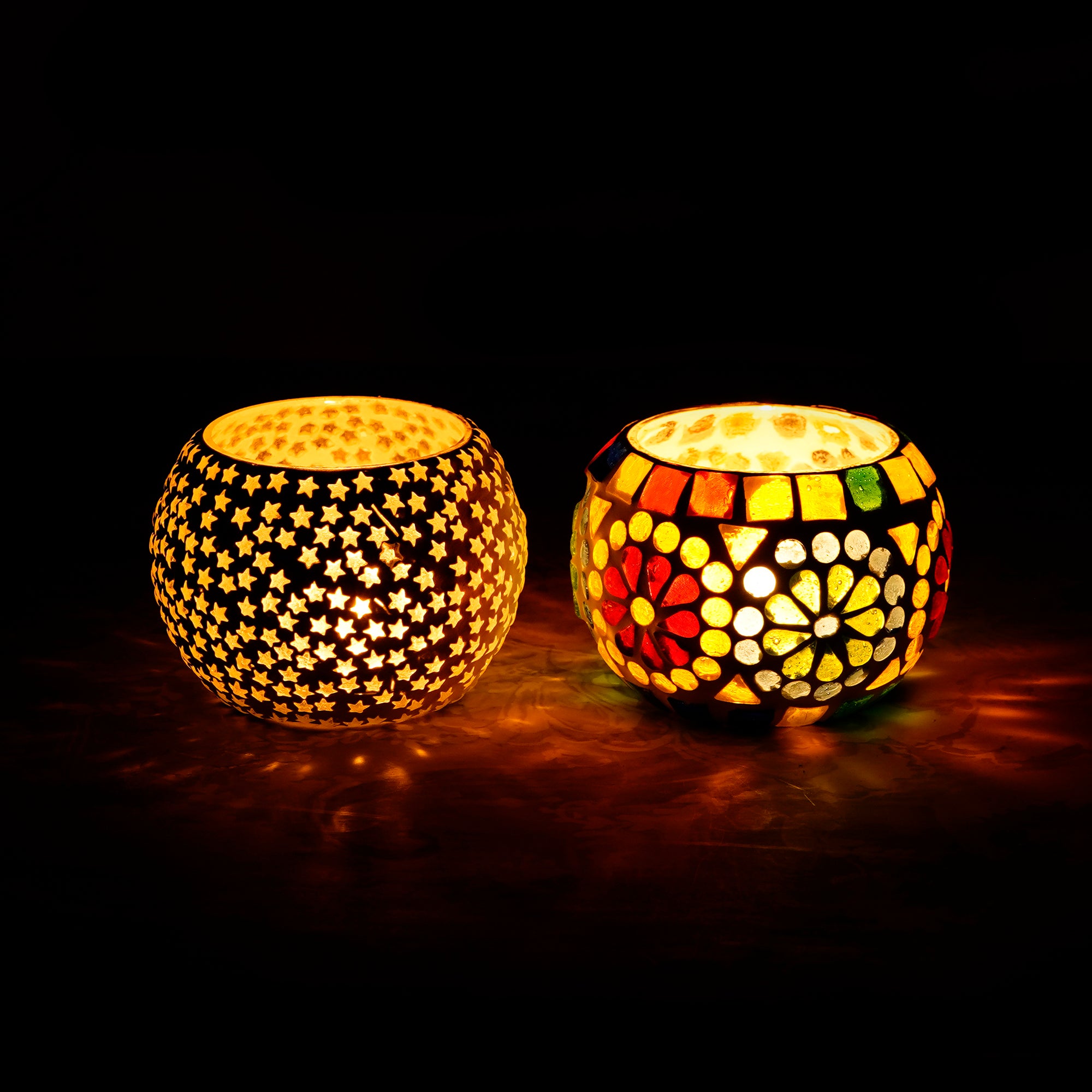 Set of 2 Mosaic Glass Decorative Tea Light Holder/Diya 1