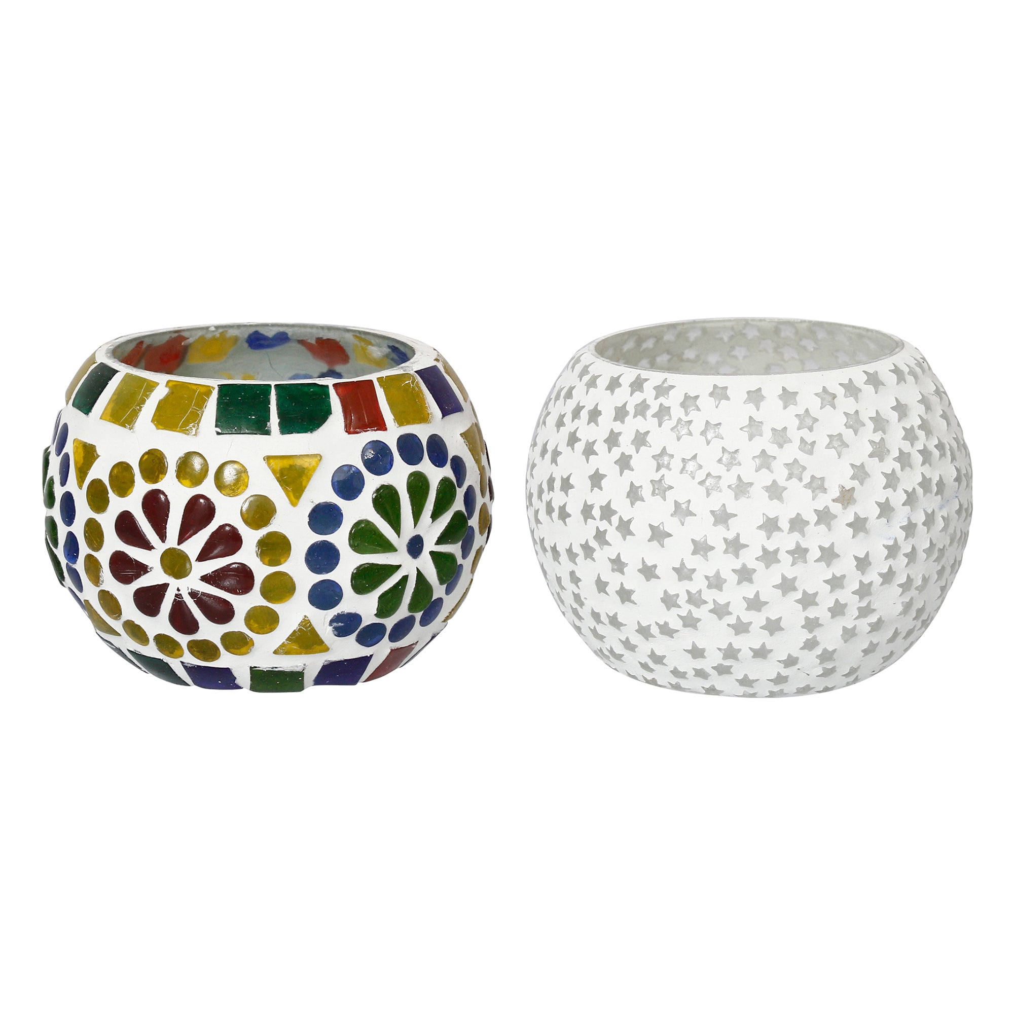 Set of 2 Mosaic Glass Decorative Tea Light Holder/Diya 2