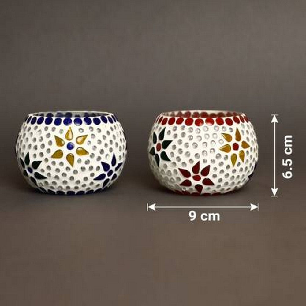Set of 2 Mosaic Glass Decorative tea light candle holder ( Blue and Red ) 3