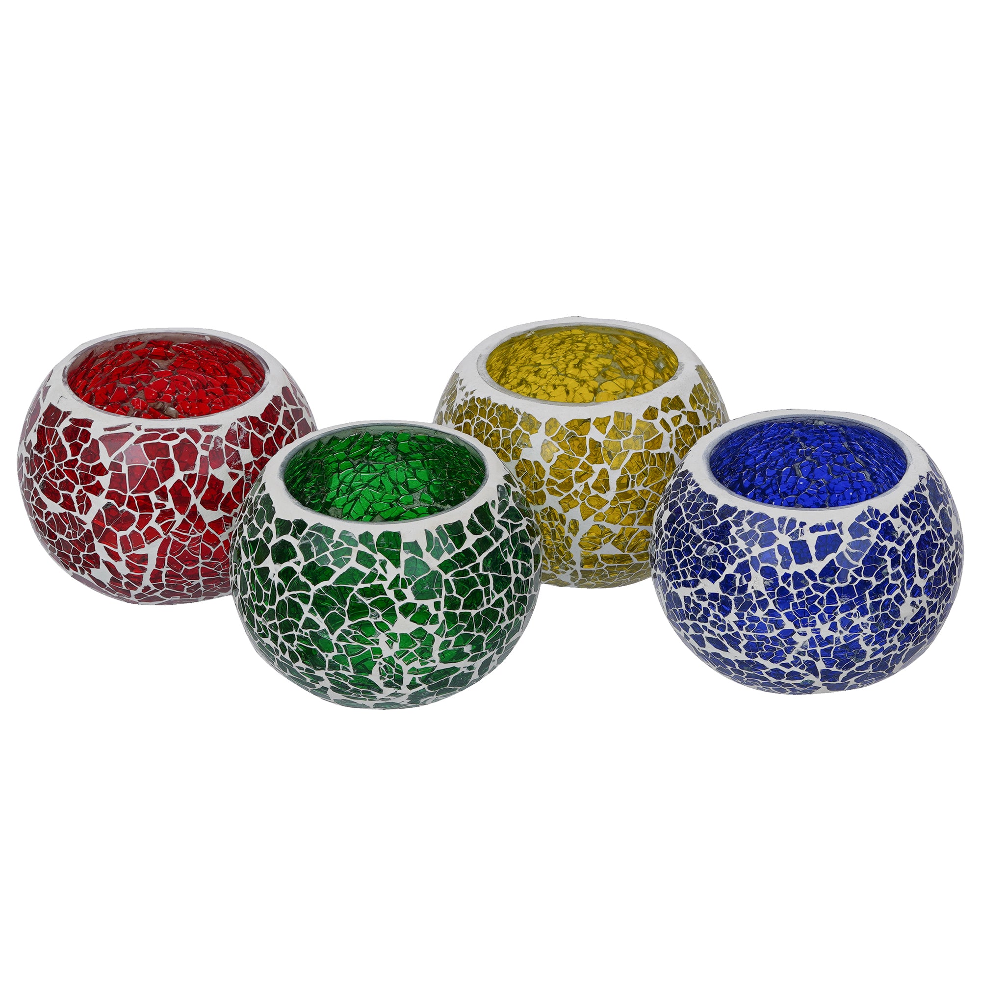 Purple, Red, Yellow & Green Set of 4 Mosiac Glass Decorative Tea Light Holder/diya 2