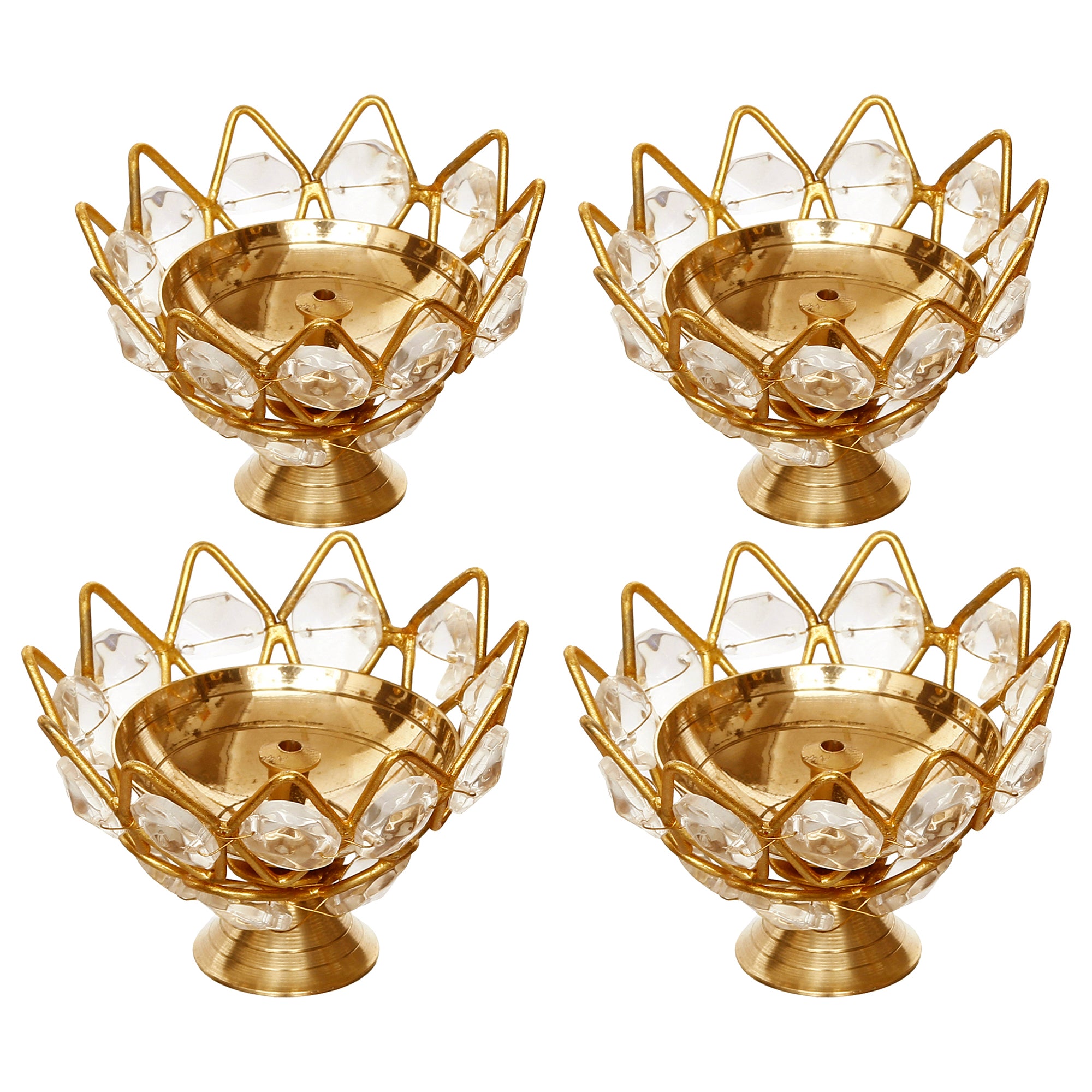 White and Gold Set of 4 Lotus Shape Crystal tea light holder 2
