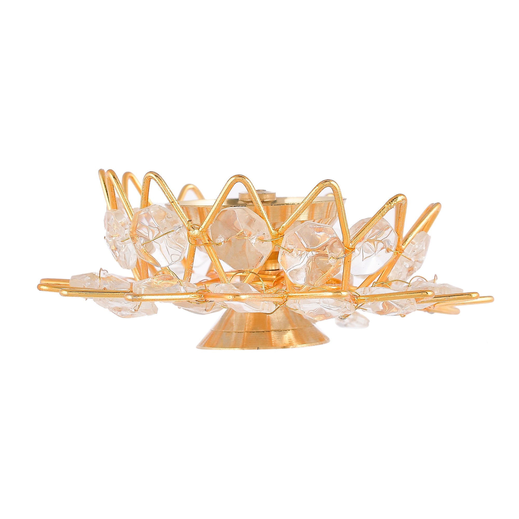 White & Golden Lotus Shaped Crystal Brass Tea Light Holder 1