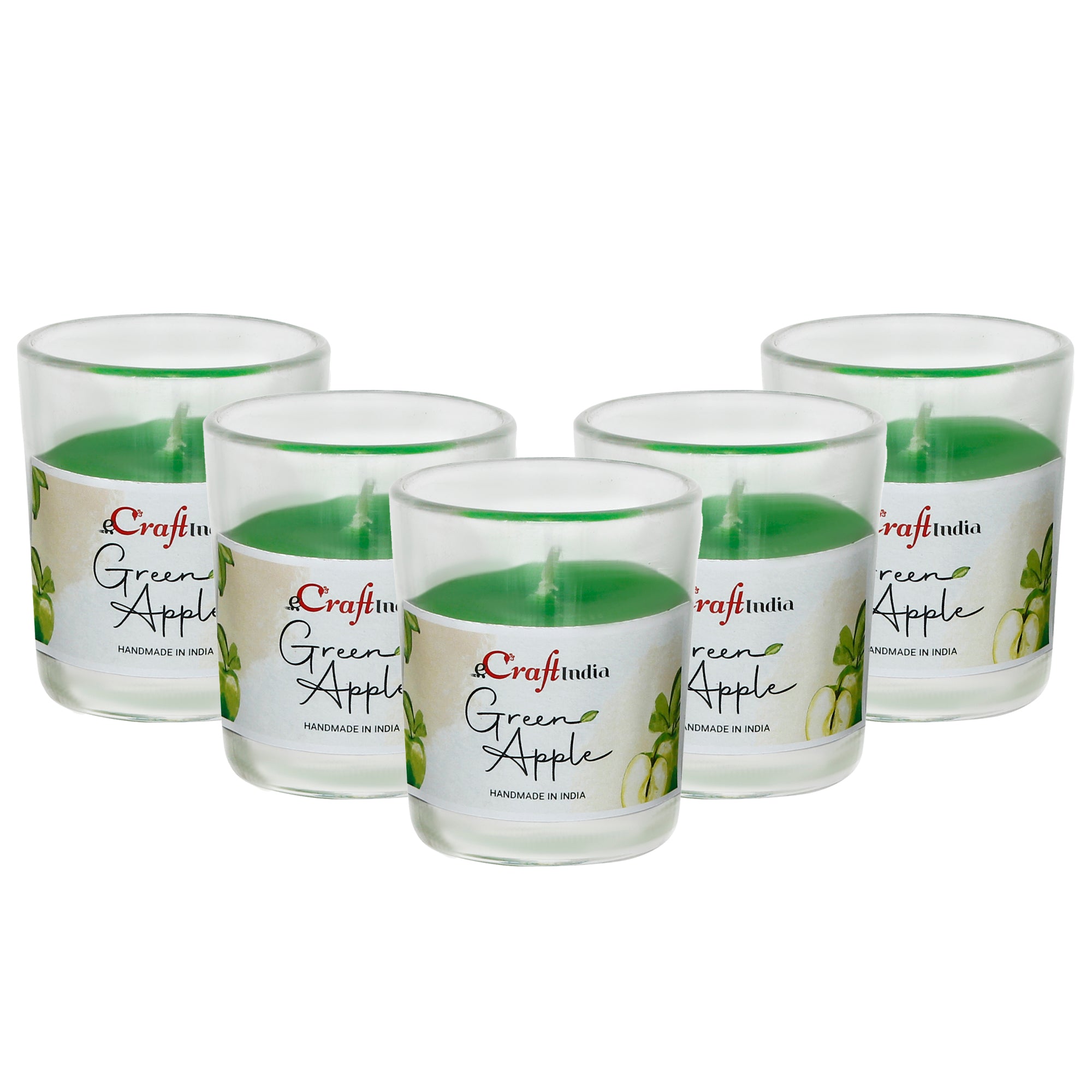 Set of 5 Green Apple Scented Glass Candle 2