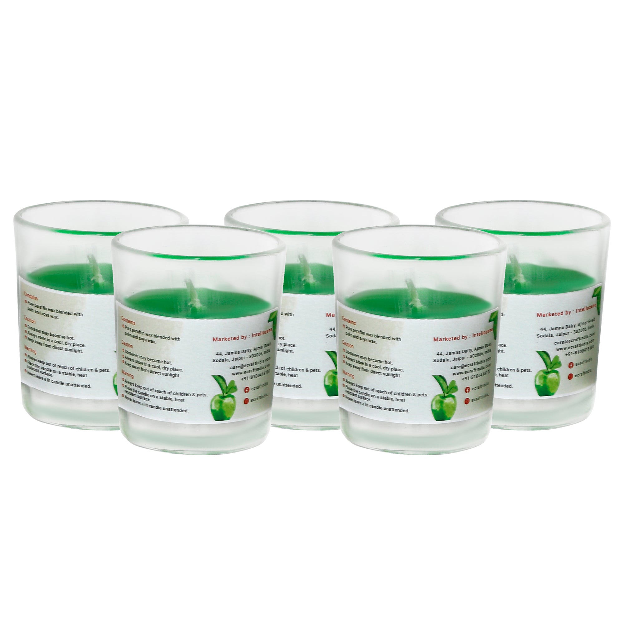 Set of 5 Green Apple Scented Glass Candle 4