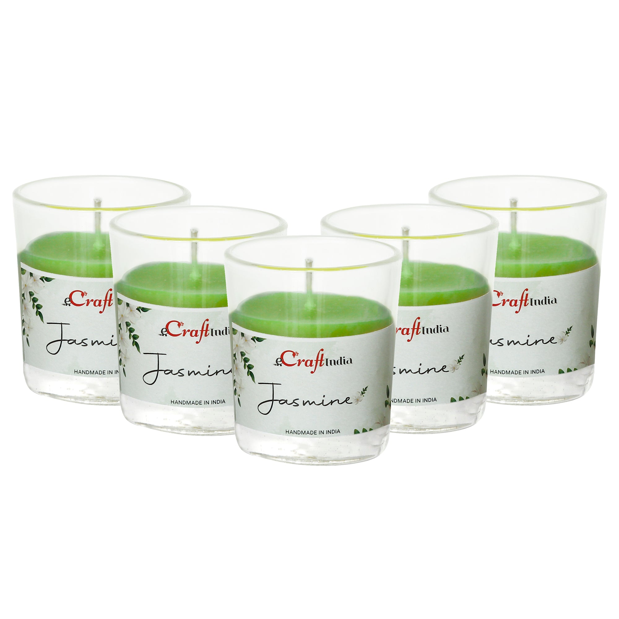 Set Of 5 Glass Jasmine Scented Candles 2