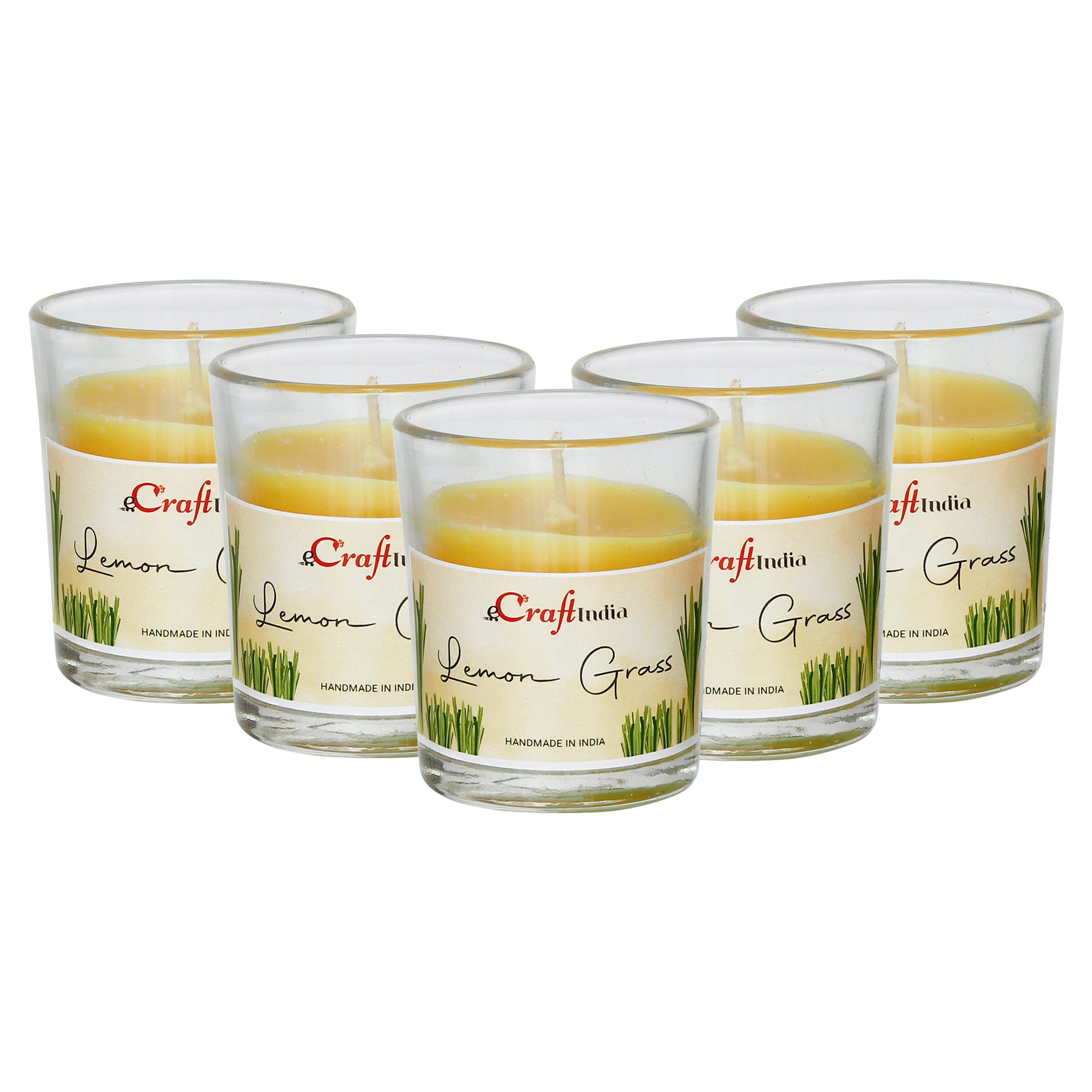 Set Of 5 Glass Lemon Scented Candles 2