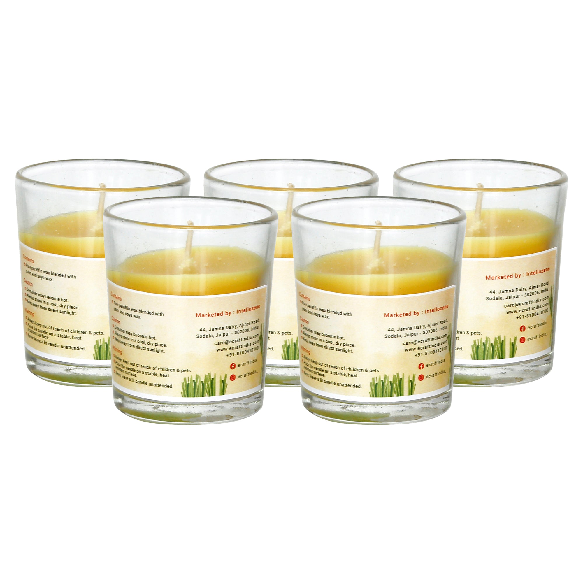 Set Of 5 Glass Lemon Scented Candles 4