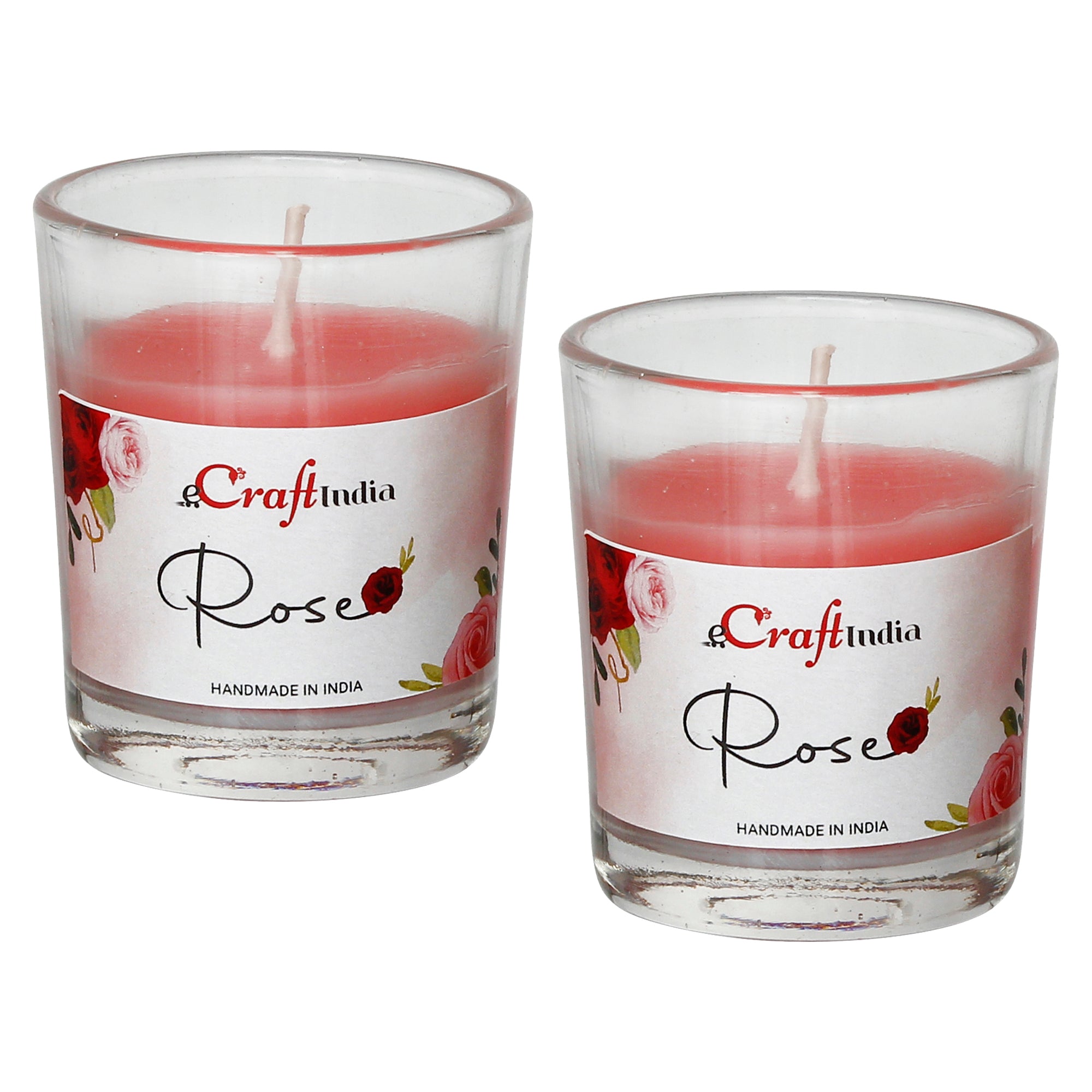 Set Of 2 Glass Rose Scented Candles 2