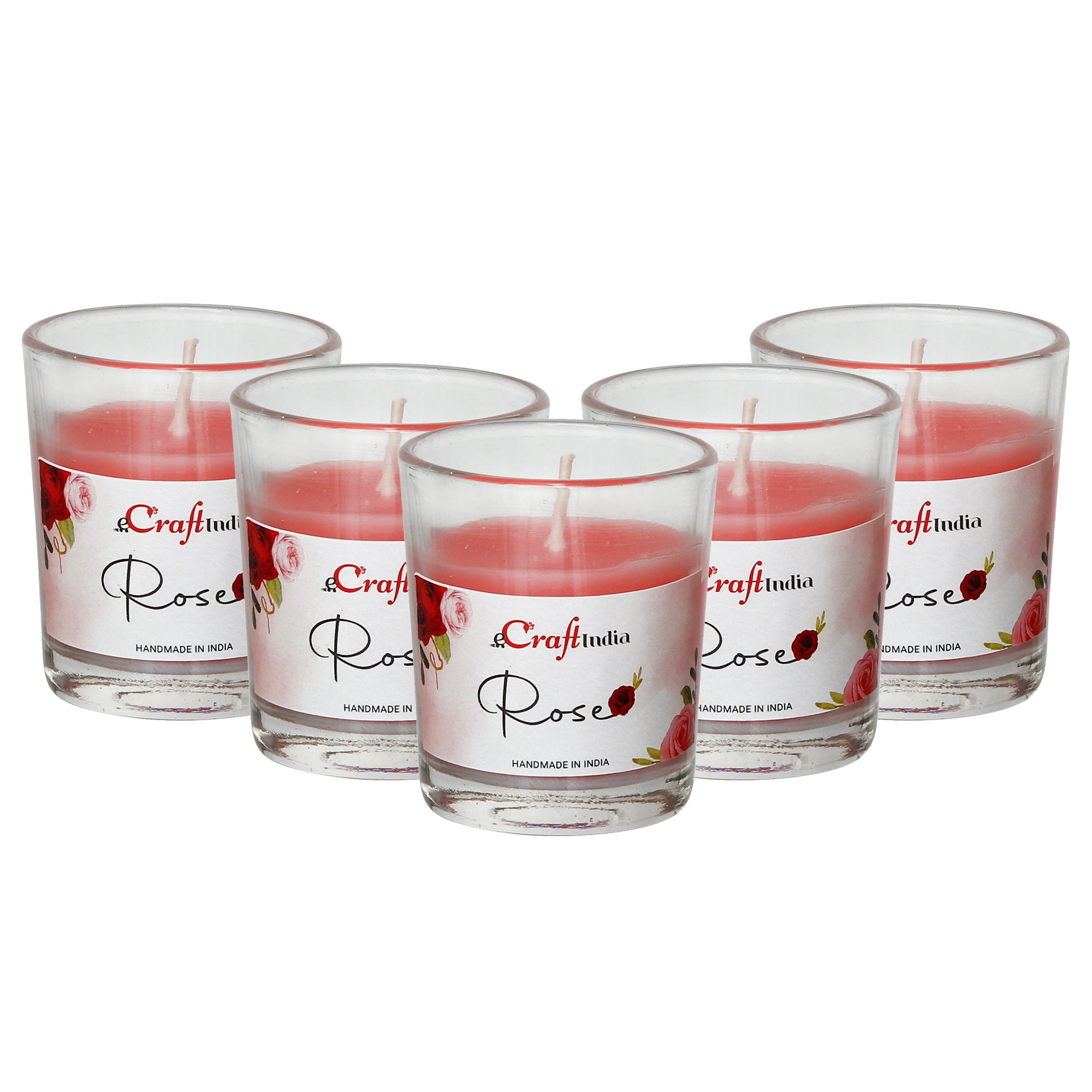 Set Of 5 Glass Rose Scented Candles 2