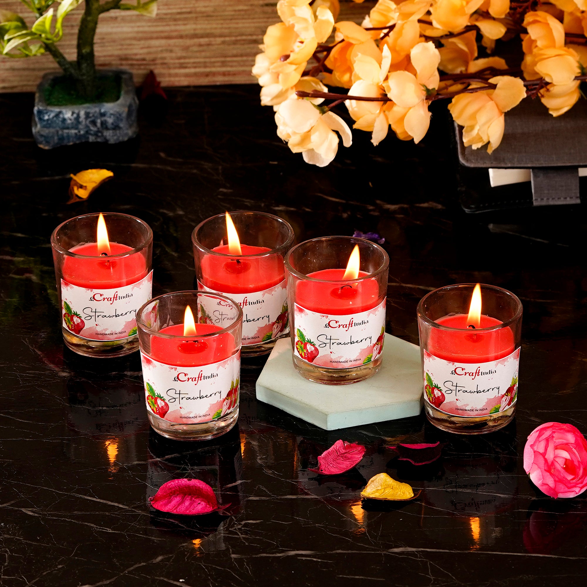 Set of 5 Strawberry Scented Glass Candle