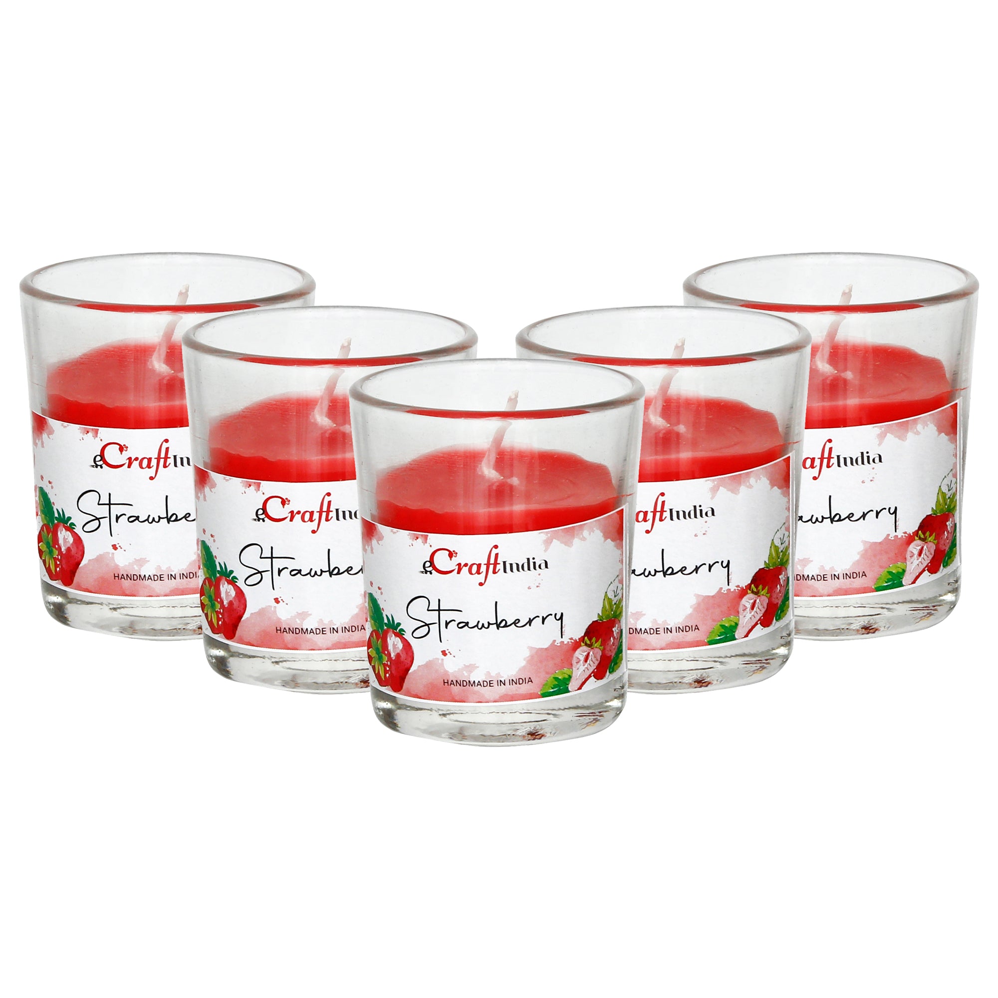 Set of 5 Strawberry Scented Glass Candle 2