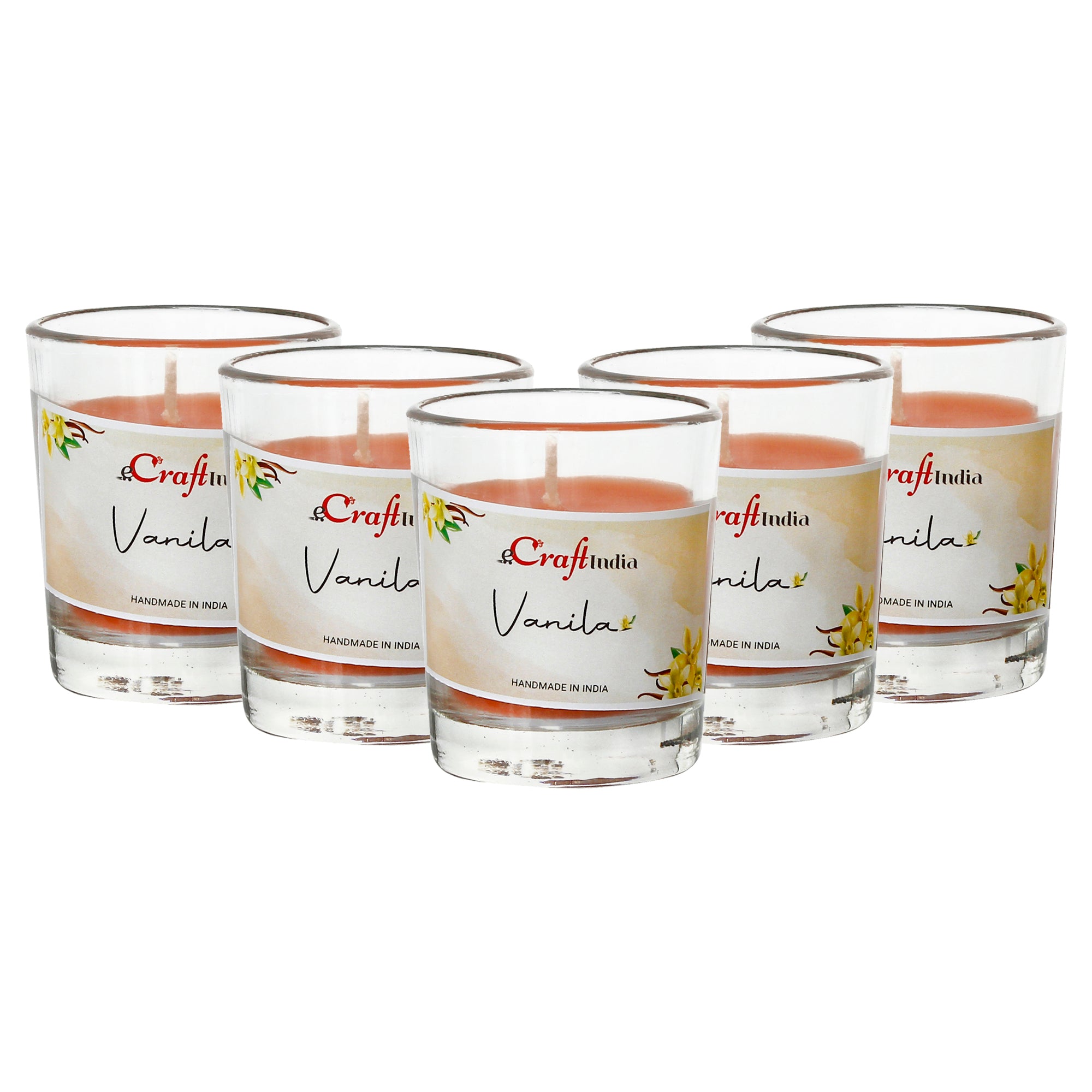 Set Of 5 Glass Vanilla Scented Candles 2