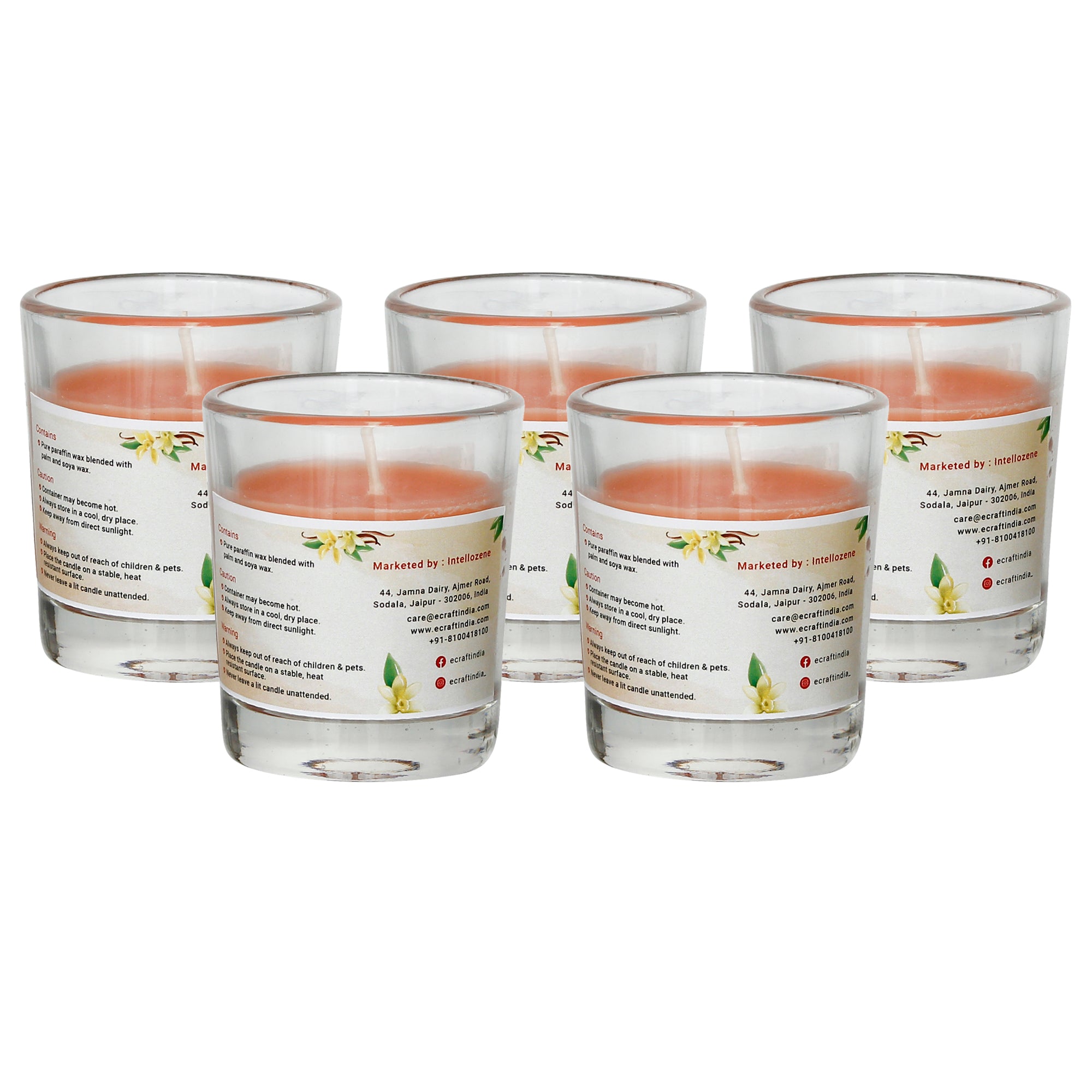 Set Of 5 Glass Vanilla Scented Candles 4