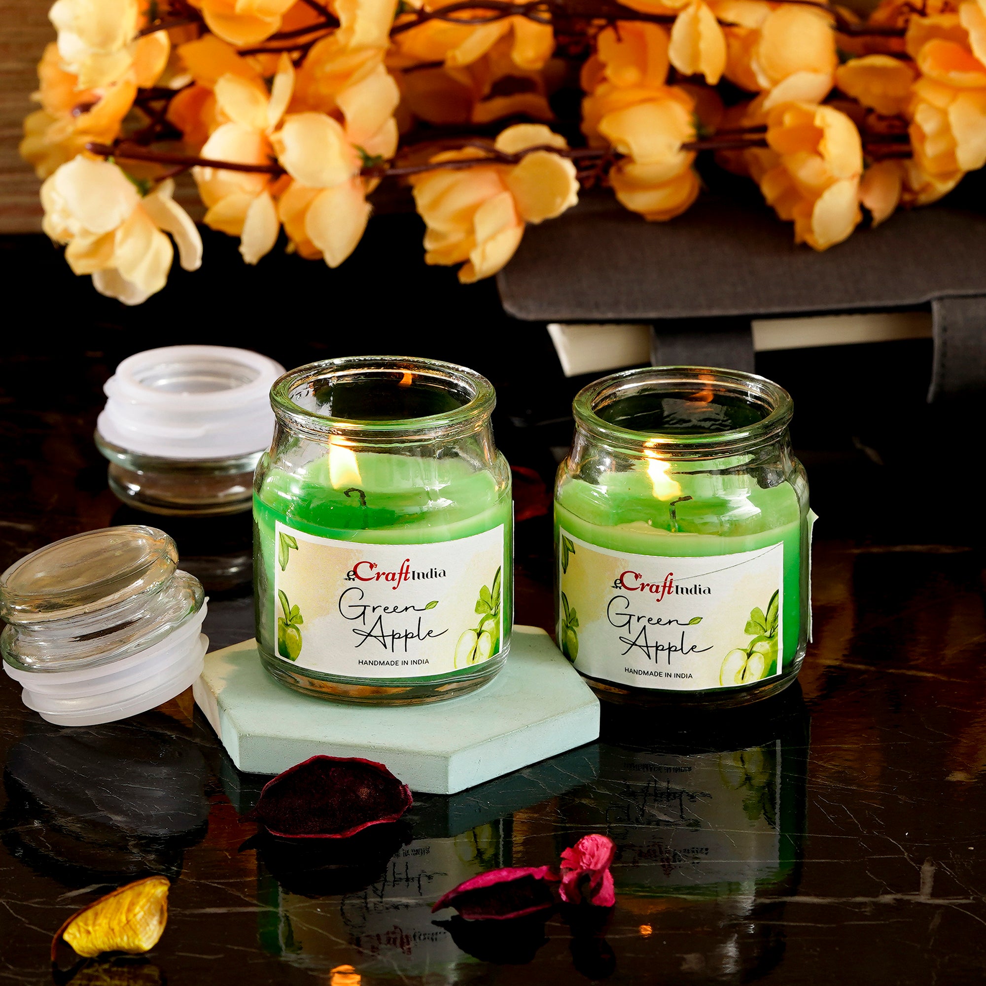 Set of 2 Green Apple Scented Jar Candle