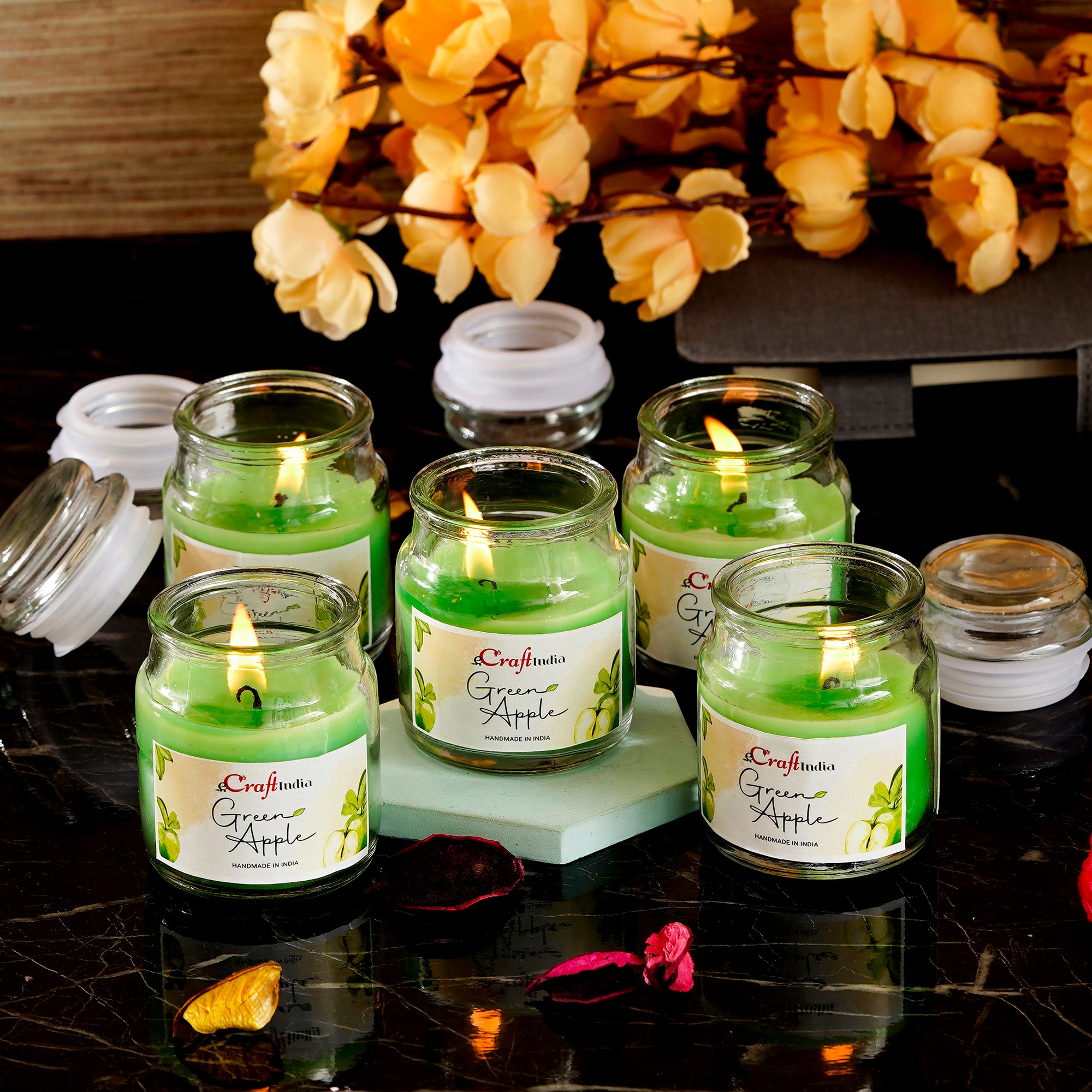 Set of 5 Green Apple Scented Jar Candle