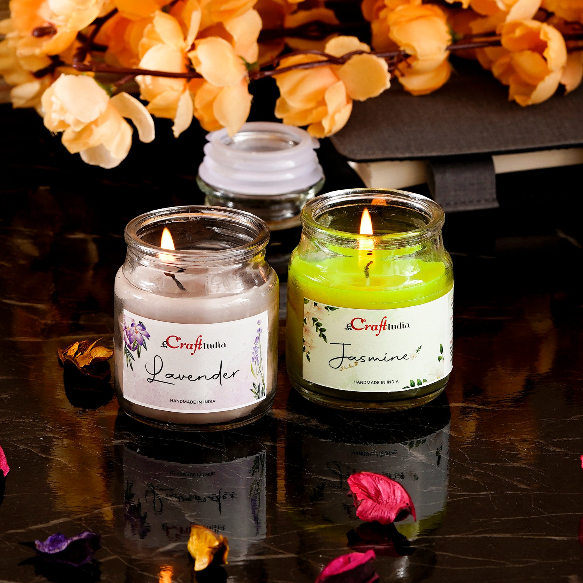 Set of 2 Jasmine and Lavender Scented Jar Candles