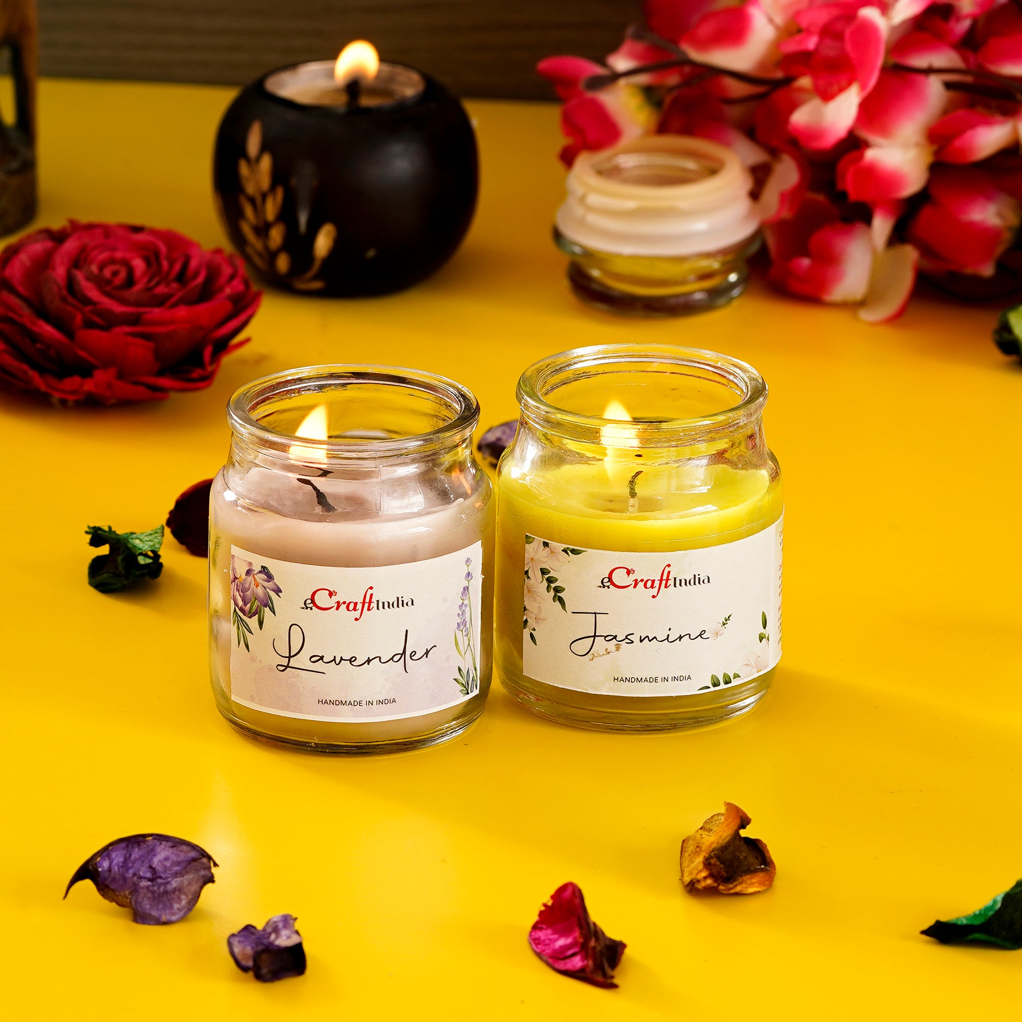 Set of 2 Jasmine and Lavender Scented Jar Candles 1