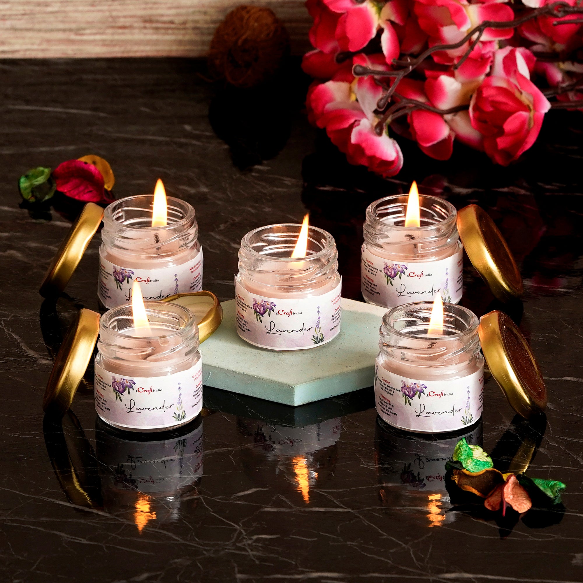 Set Of 5 Mini Jar Lavender Scented Candles