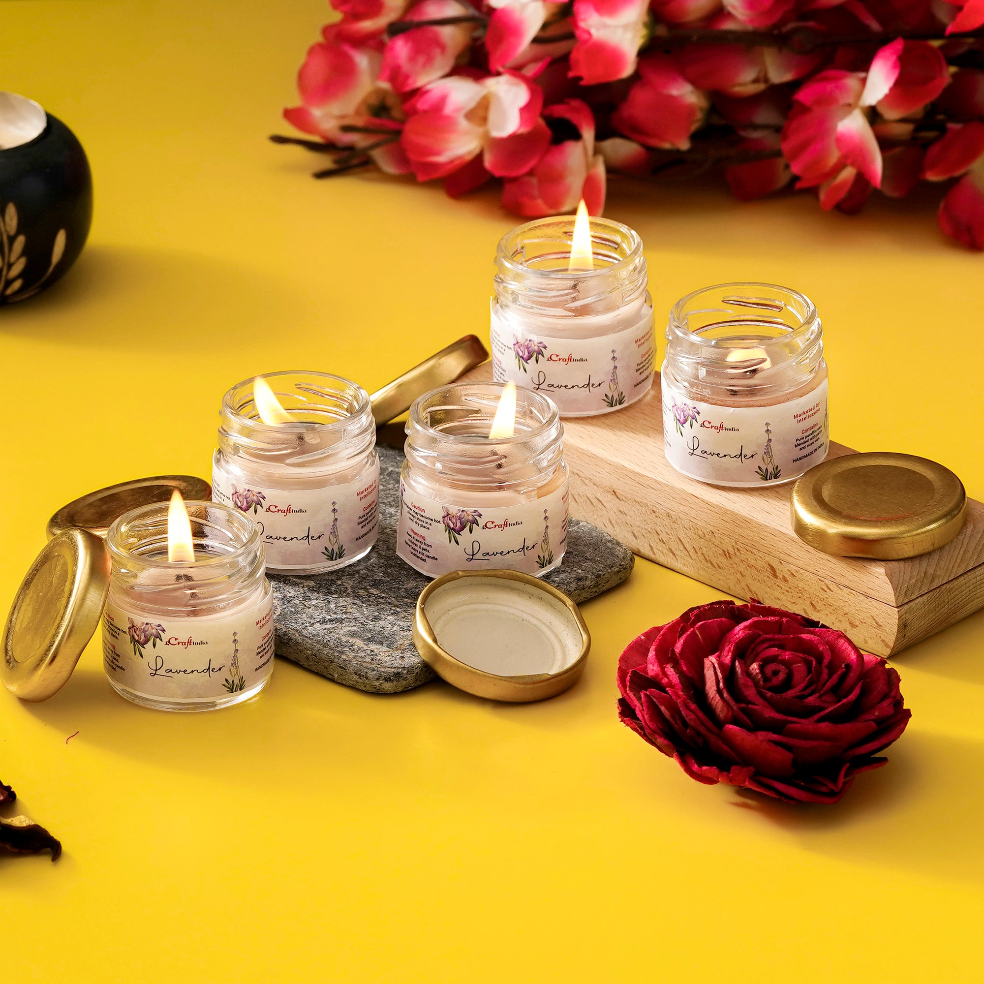 Set Of 5 Mini Jar Lavender Scented Candles 1